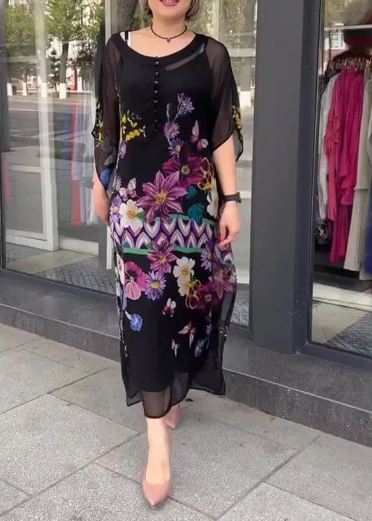 Round Neck Mid-sleeve Printed Dress
