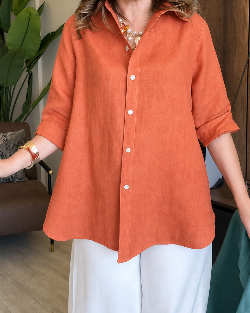 Women's Spring and Summer Comfortable Linen Shirt with Lace Cutout Back