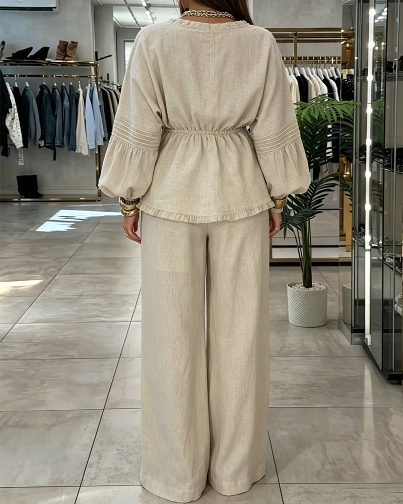 Women's Spring and Summer Comfortable Linen Top and Pants Two-Piece Set
