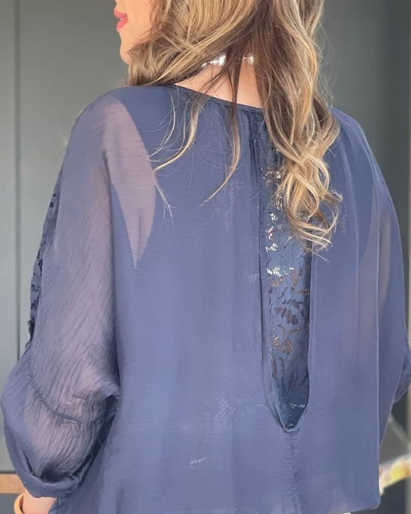 Casual Lace Button Collar Design T-Shirt