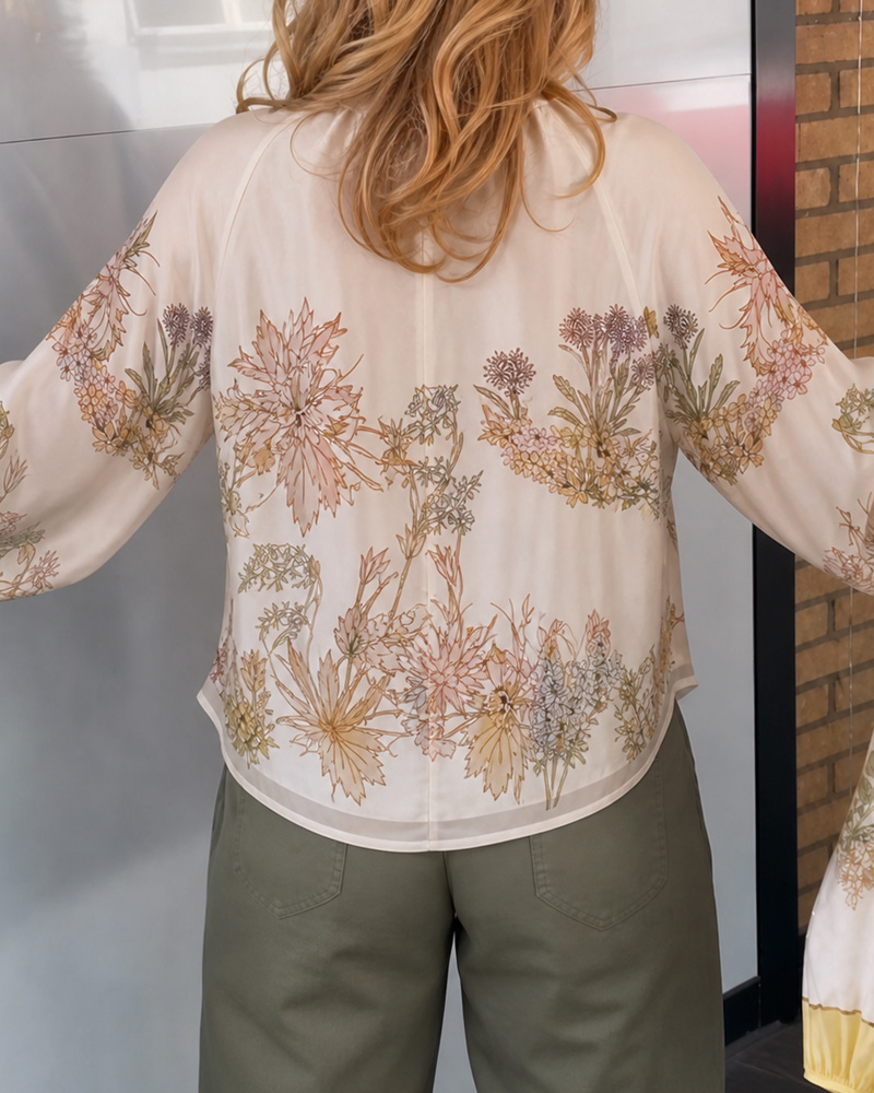 Casual Chiffon Floral Pattern V-Neck Blouse