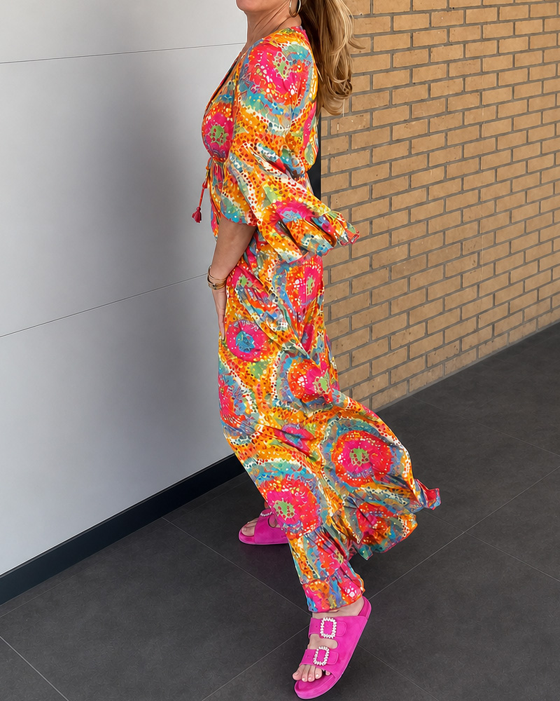 Casual Bohemian Printed V-neck Dress