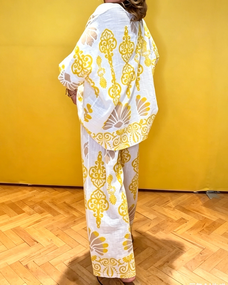 Casual Linen Printed Loose Two-Piece Set