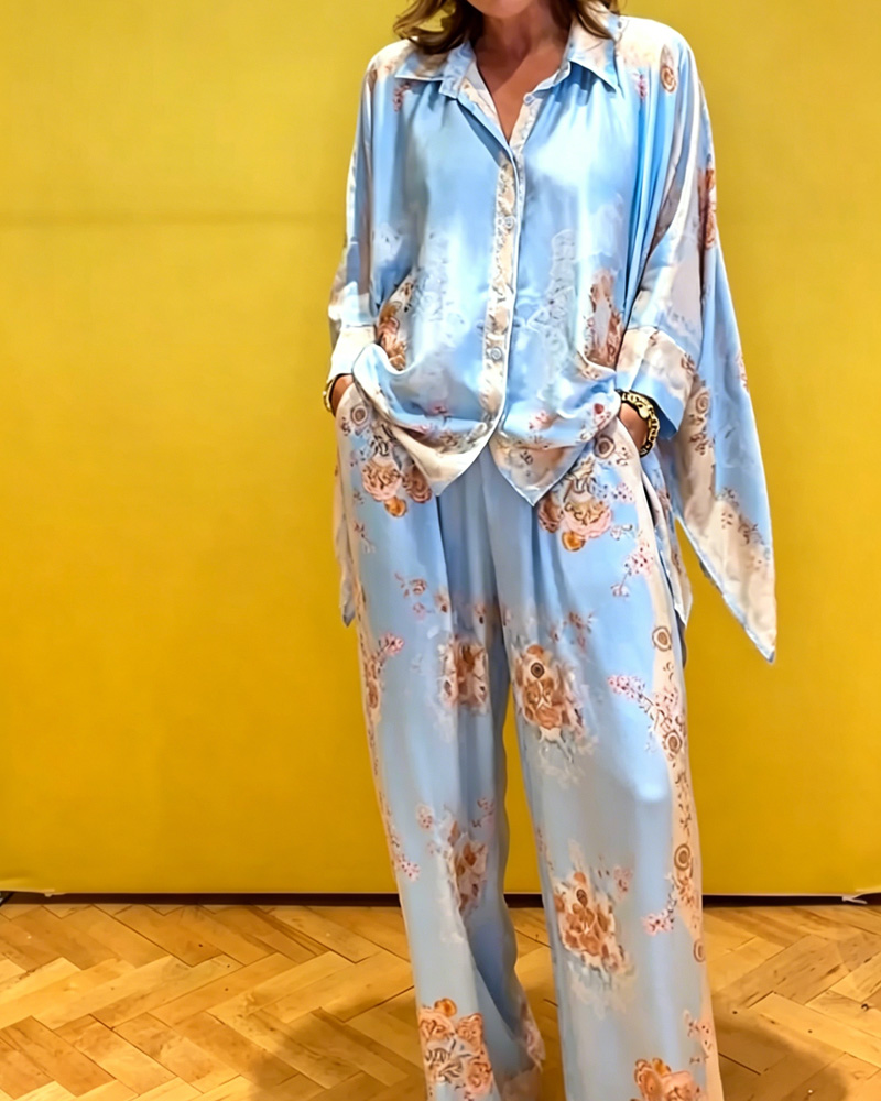 Casual Irregular Printed Lapel Two-Piece Set