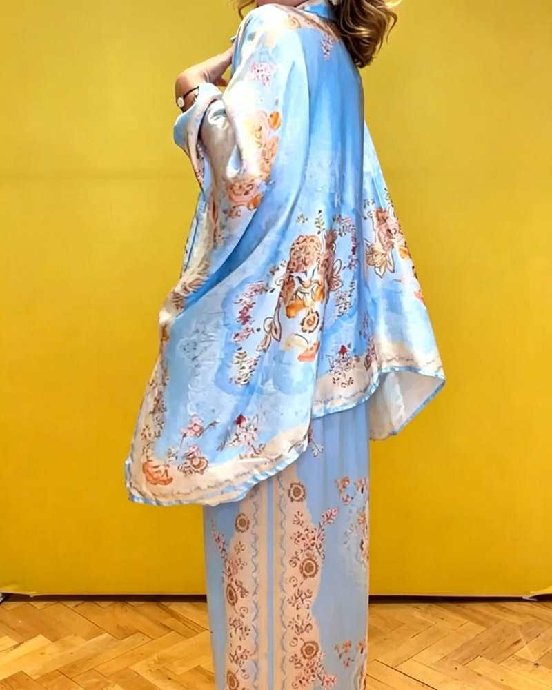 Casual Irregular Printed Lapel Two-Piece Set