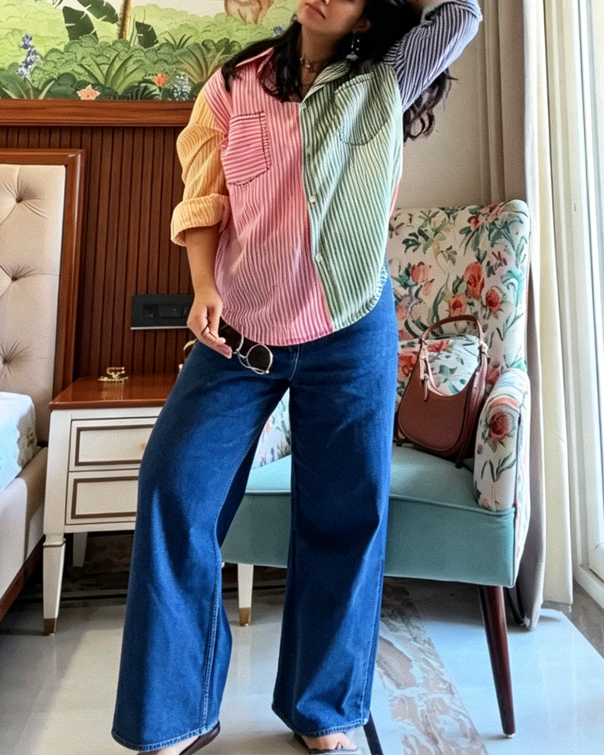 Women's Color Blocking Patchwork Striped Long Sleeve Shirt