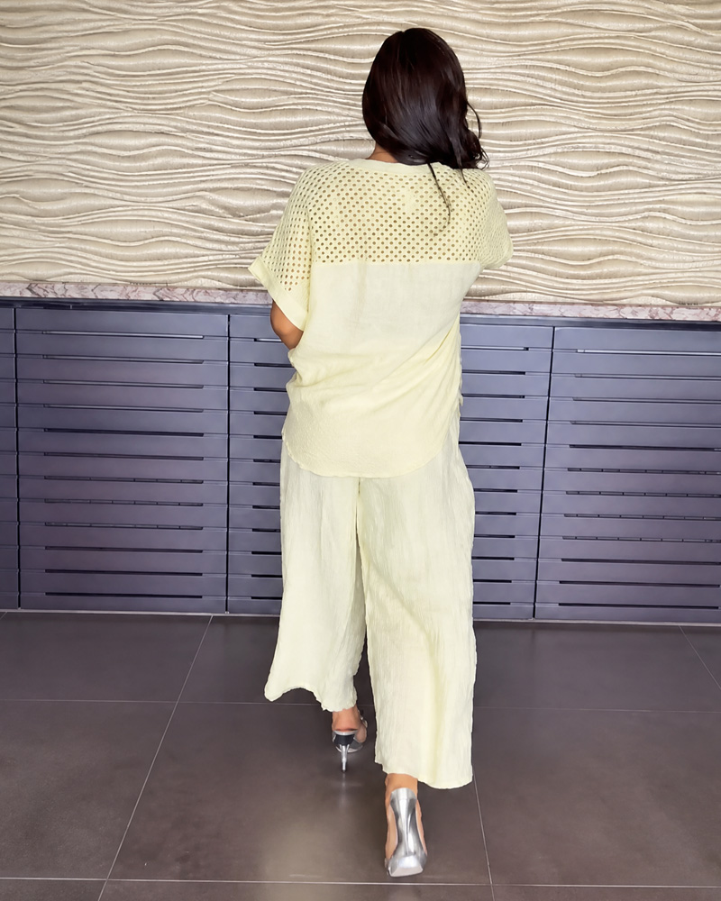 Women's Stylish Linen Top and Pants Two-Piece Set