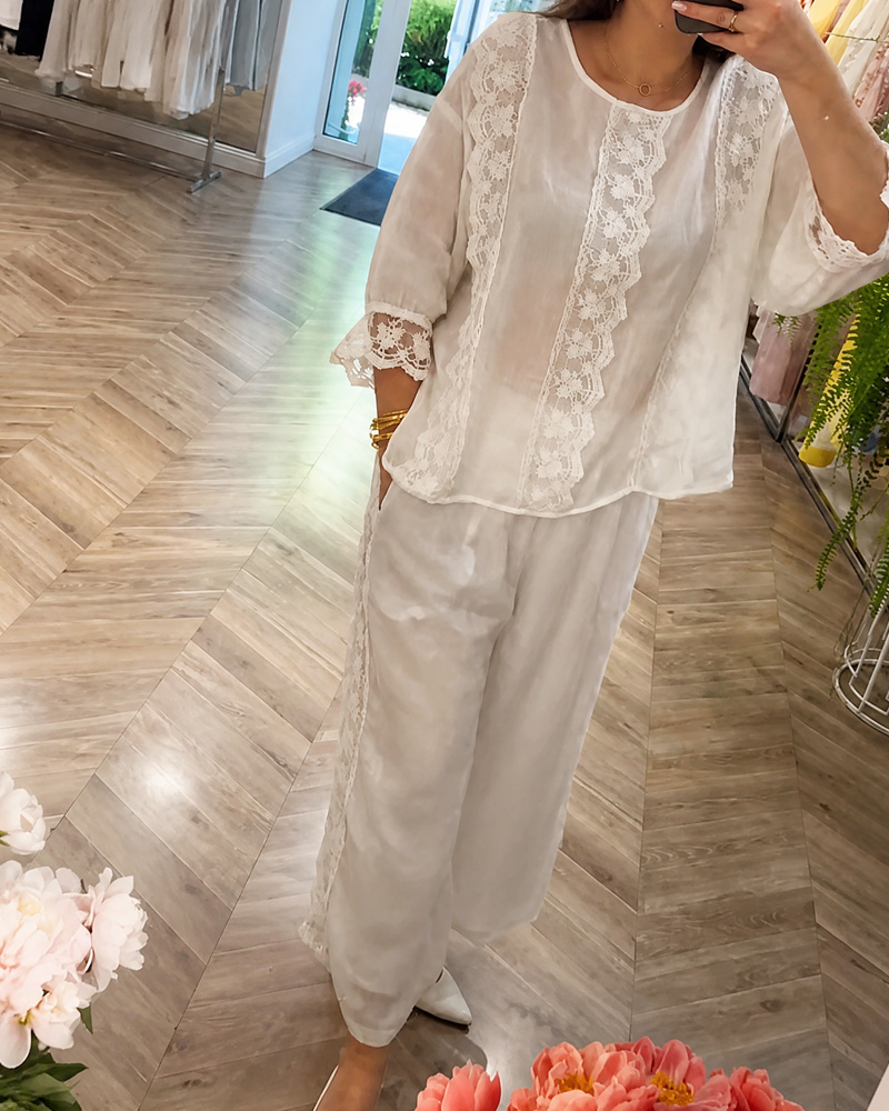 Women's Stylish Linen Top and Pants Two-Piece Set
