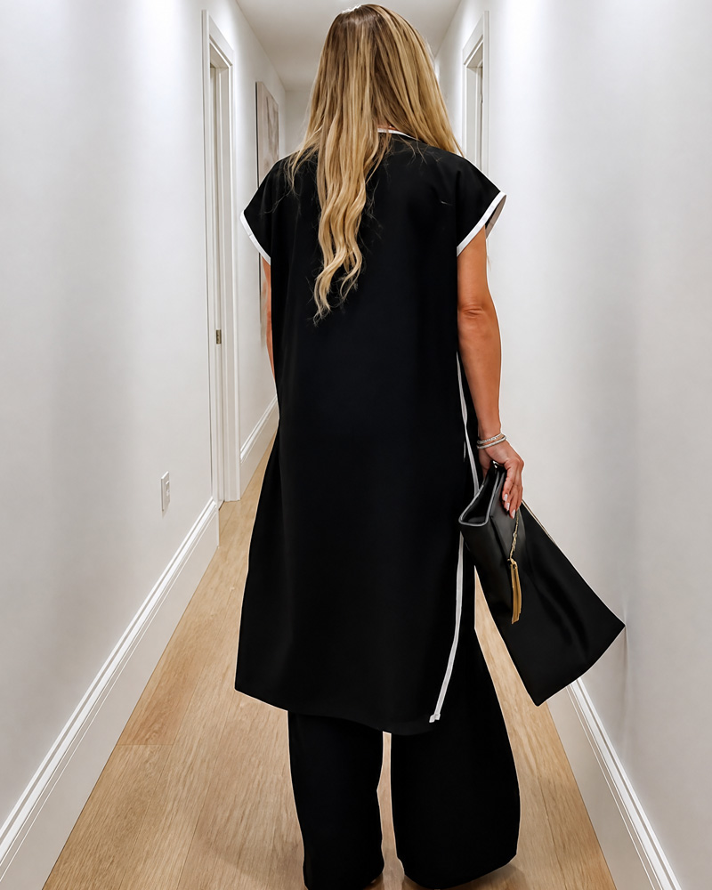 Women's Spring and Summer Fashionable Cotton Linen Top and Pants Two-Piece Set
