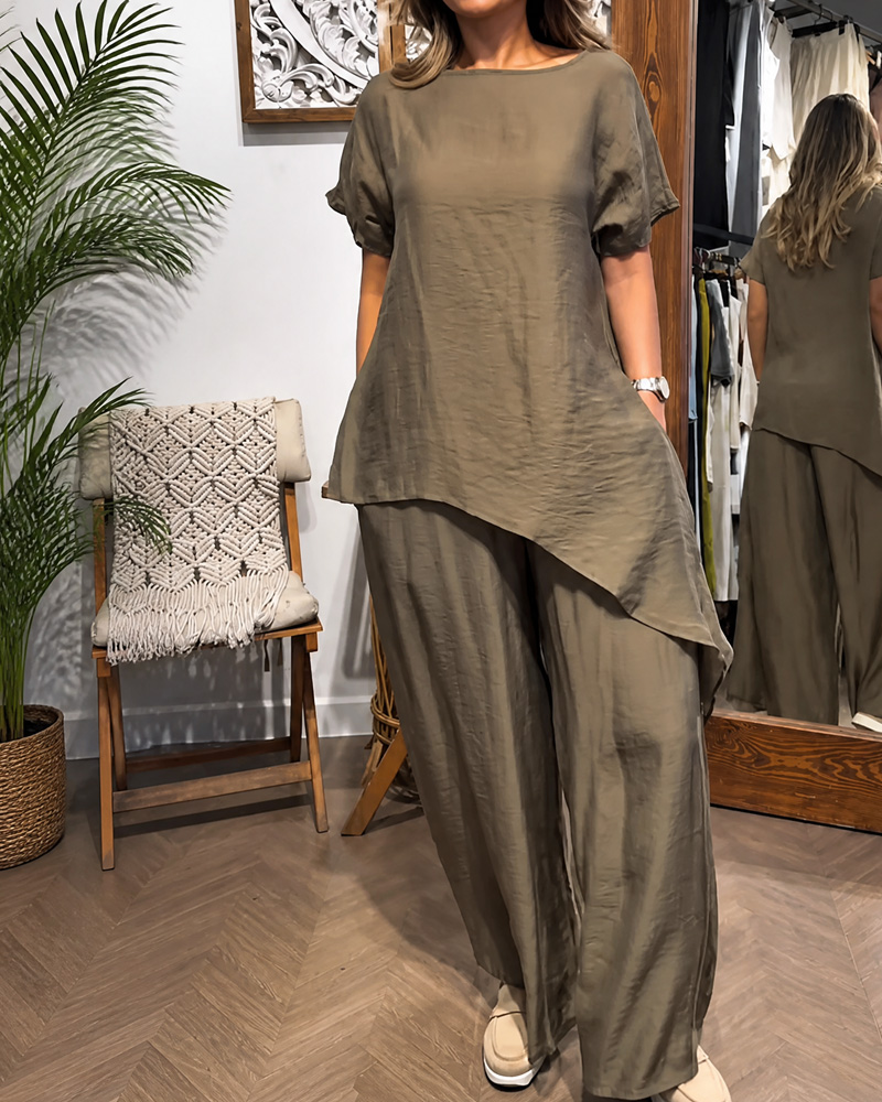 Women's Spring and Summer Fashionable and Comfortable Two-Piece Set of Tops and Pants