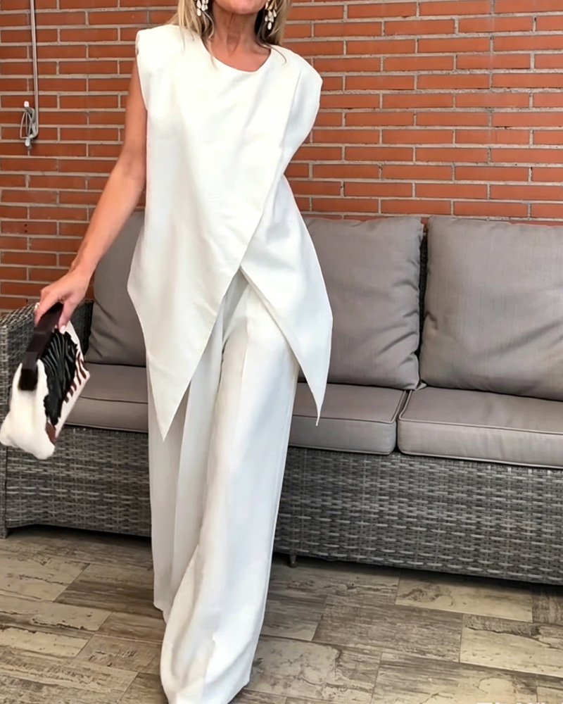Women's Spring and Summer Fashionable Irregular Tops and Pants Two-piece Set