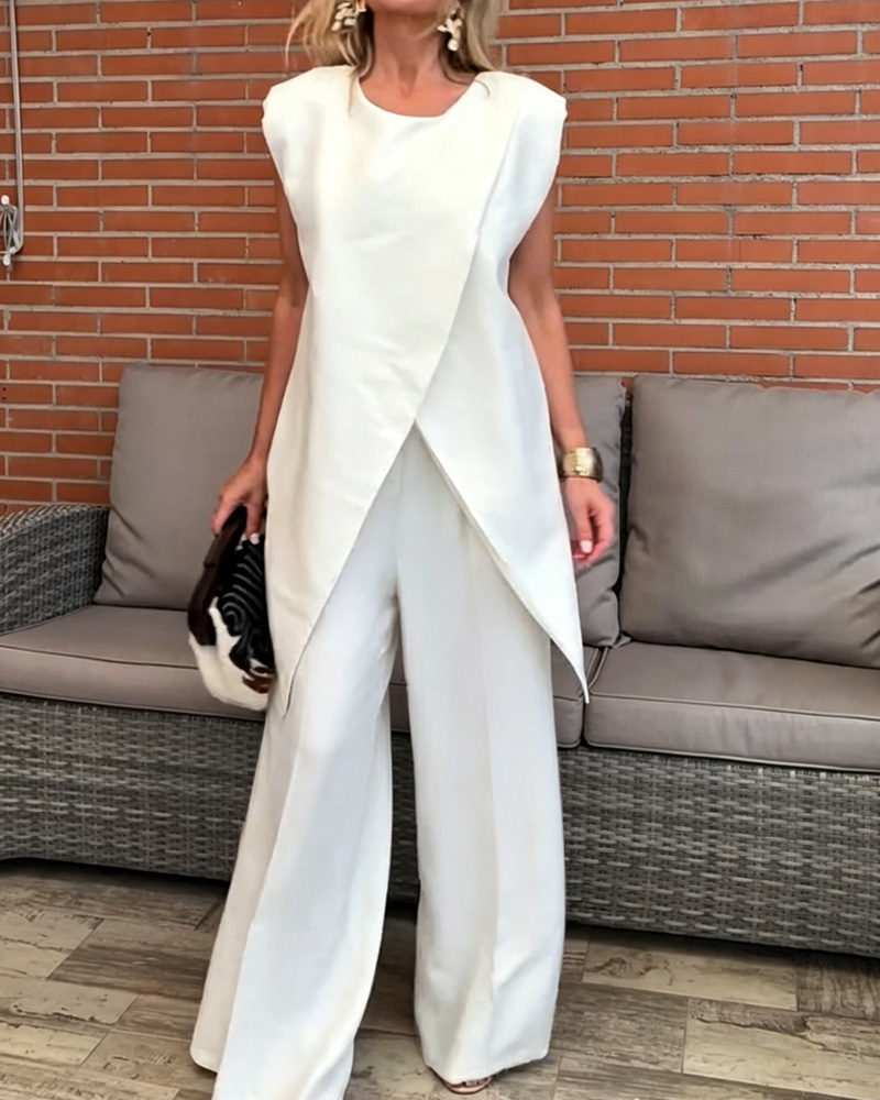 Women's Spring and Summer Fashionable Irregular Tops and Pants Two-piece Set