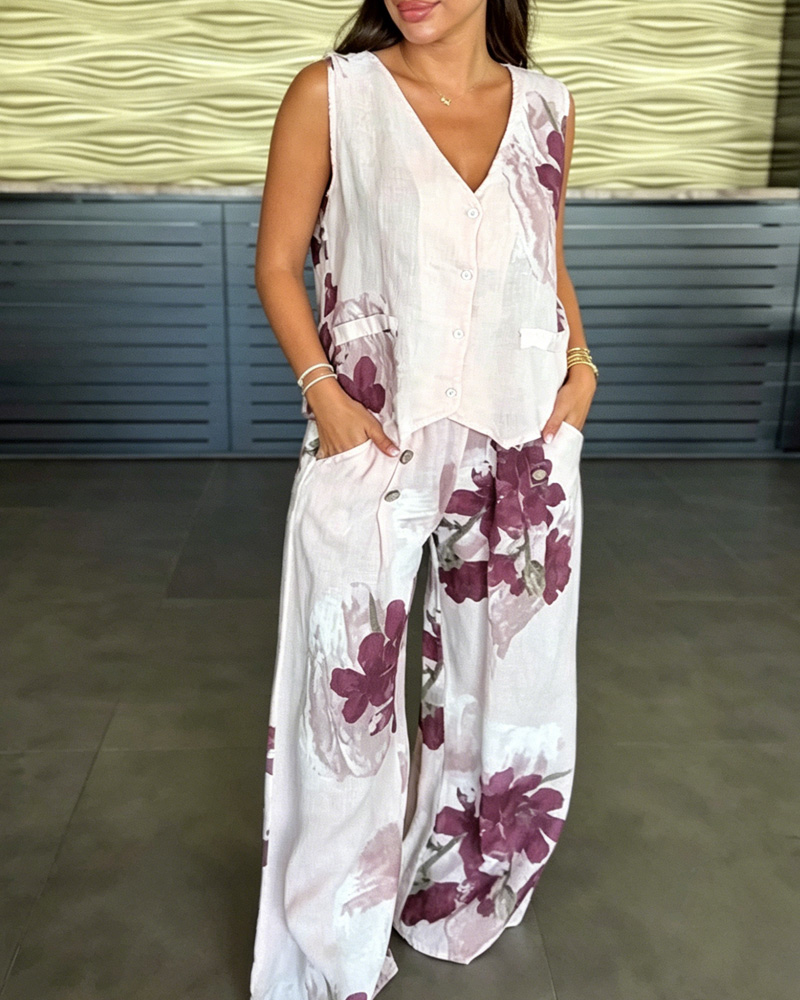 Women's Printed Sleeveless Two-Piece Set