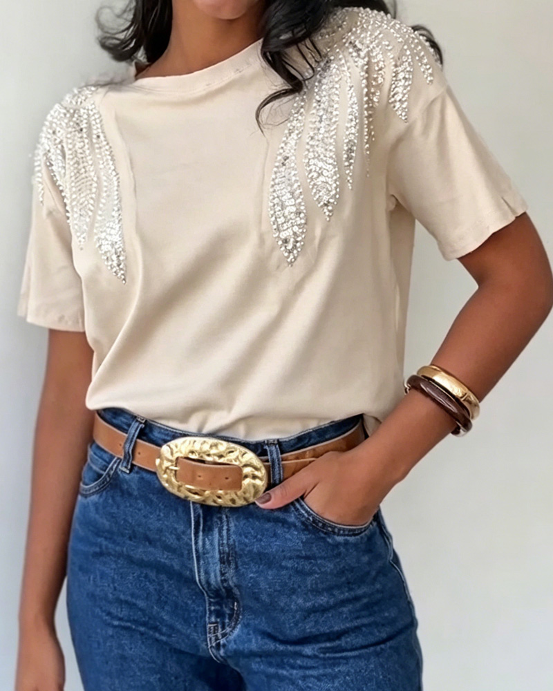 Ladies Sequin Pattern Short-Sleeved Shirt