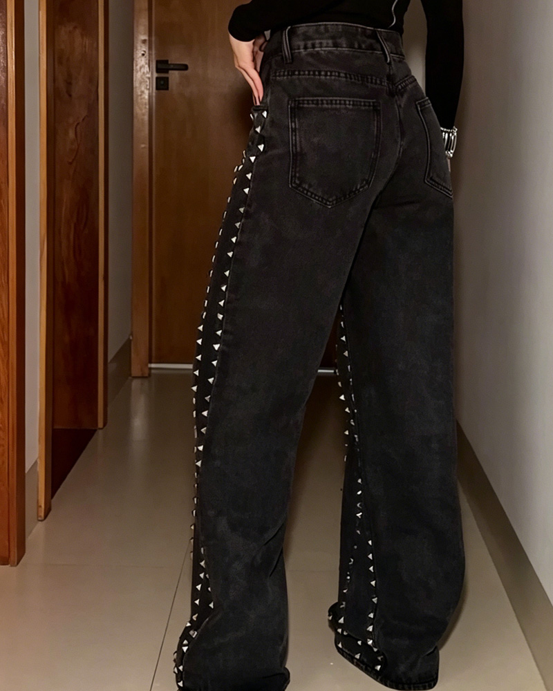 Women's Studded Straight Leg Jeans