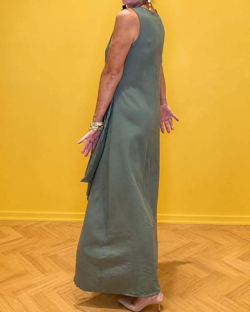 Ladies Cotton And Linen Solid Color Dress