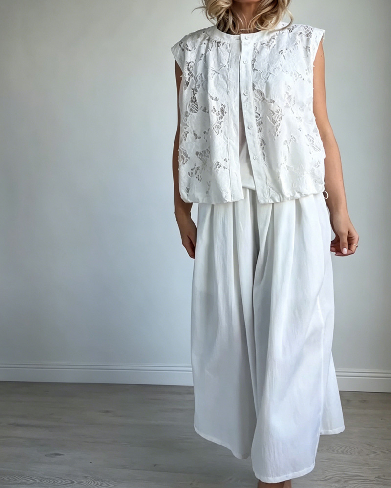 Women's Lace Cutout Top And Loose Pants Set