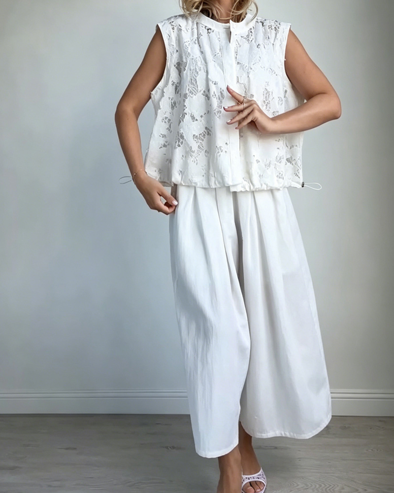 Women's Lace Cutout Top And Loose Pants Set