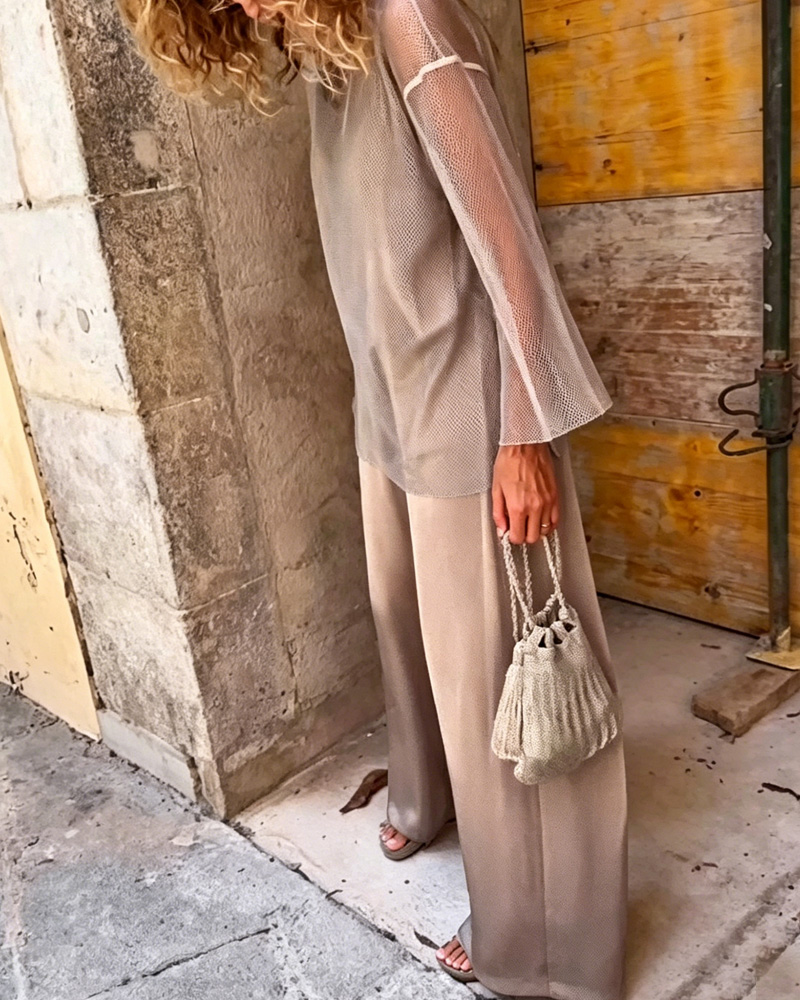 Women's Layered Blouse And Loose-Fitting Pants Two-Piece Set