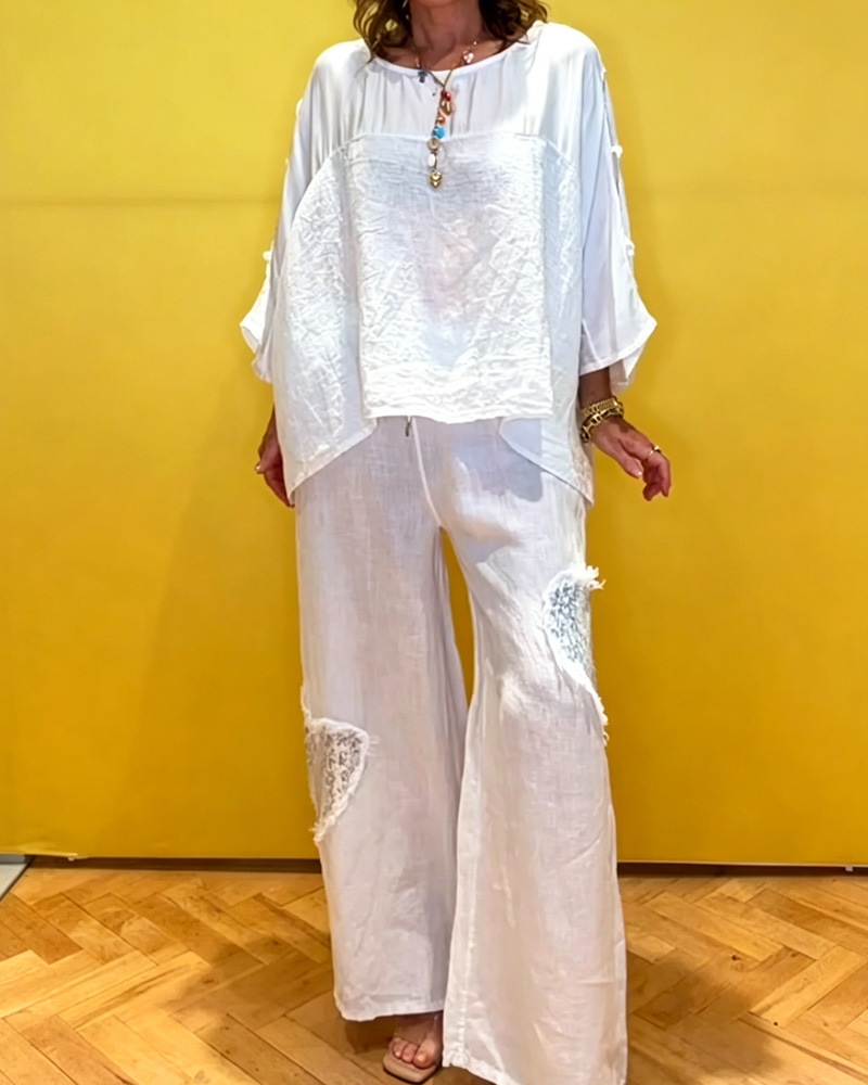 Women's Solid Color Irregular Top And Sequined Pattern Pants Set