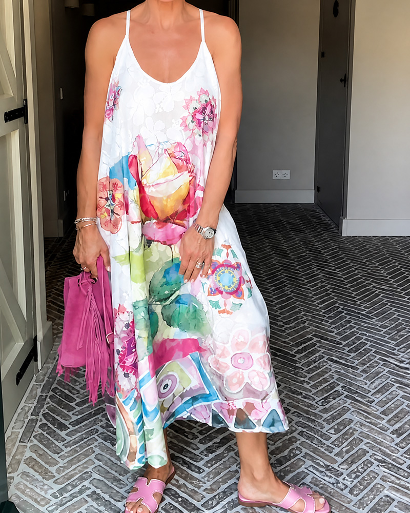 Women's Printed Spaghetti Strap Maxi Dress