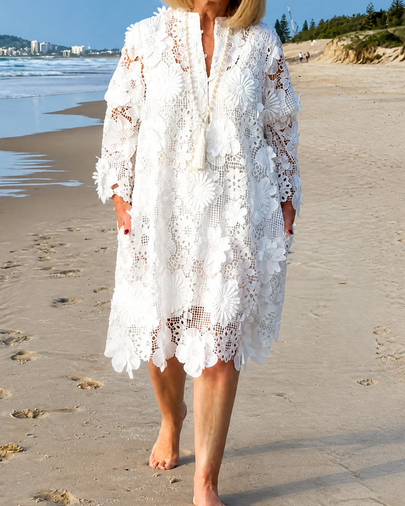 Women's Patterned Openwork Cover-Up Dress