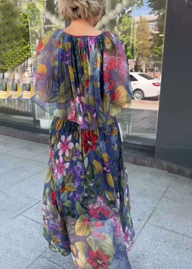 Round Neck Capped Printed Dress