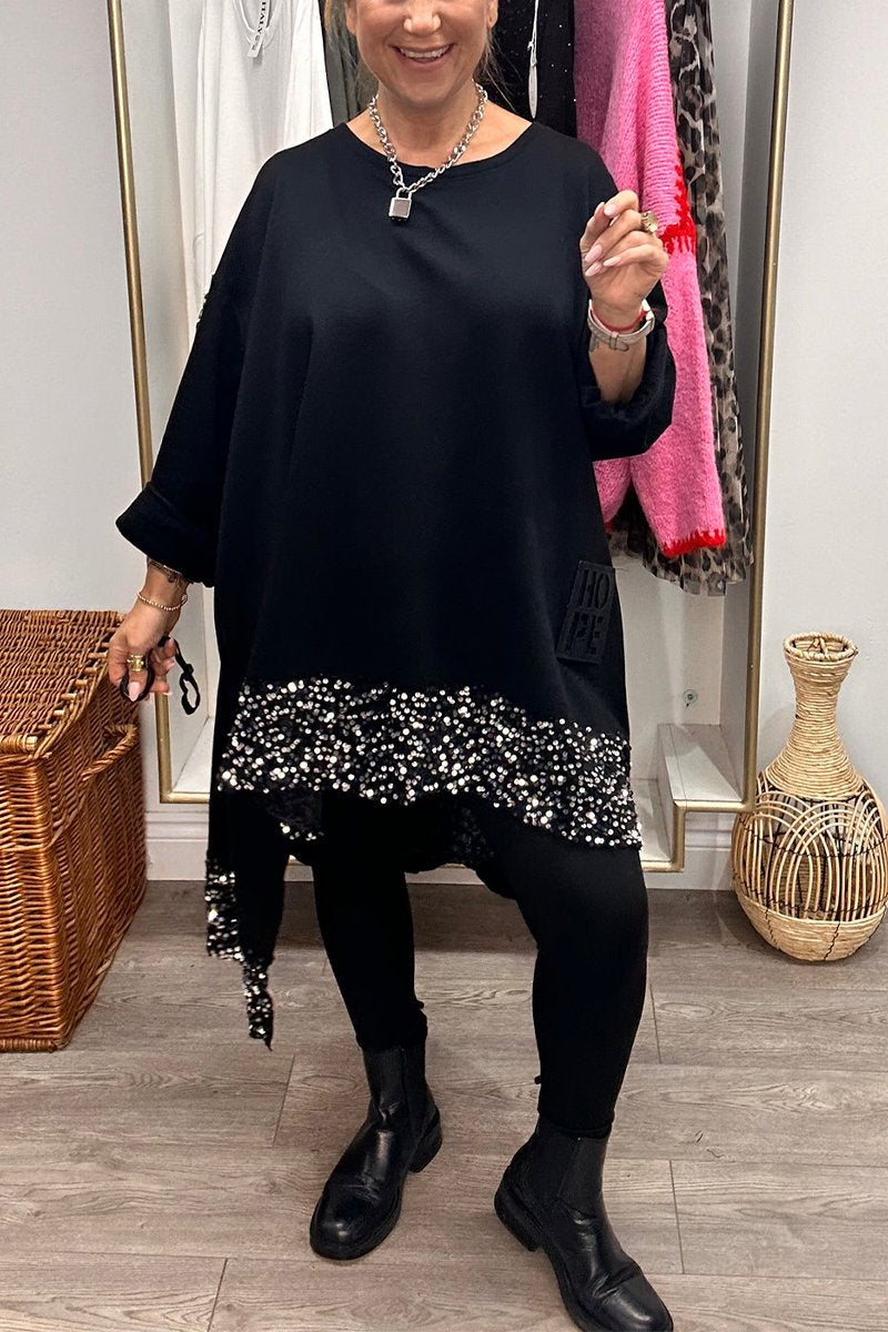 Women's Casual Round Neck Shiny Loose Top
