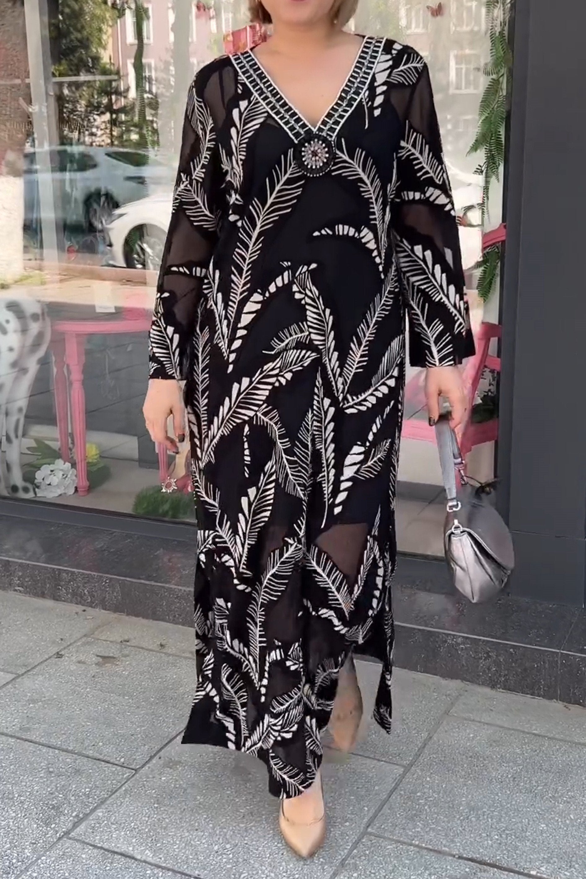 V-neck Chiffon Pattern Dress