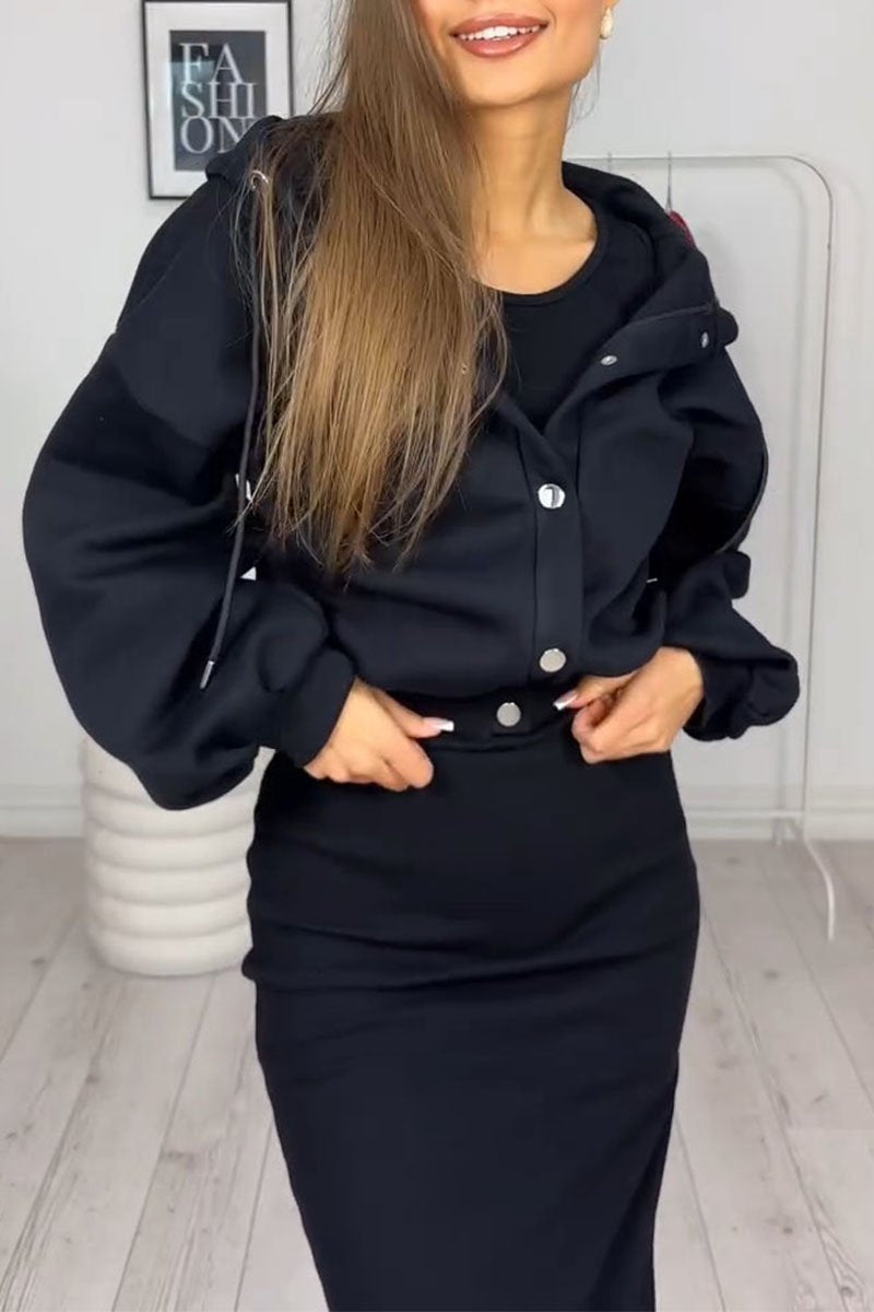 Solid Color Hoodies and DressTwo-piece Set