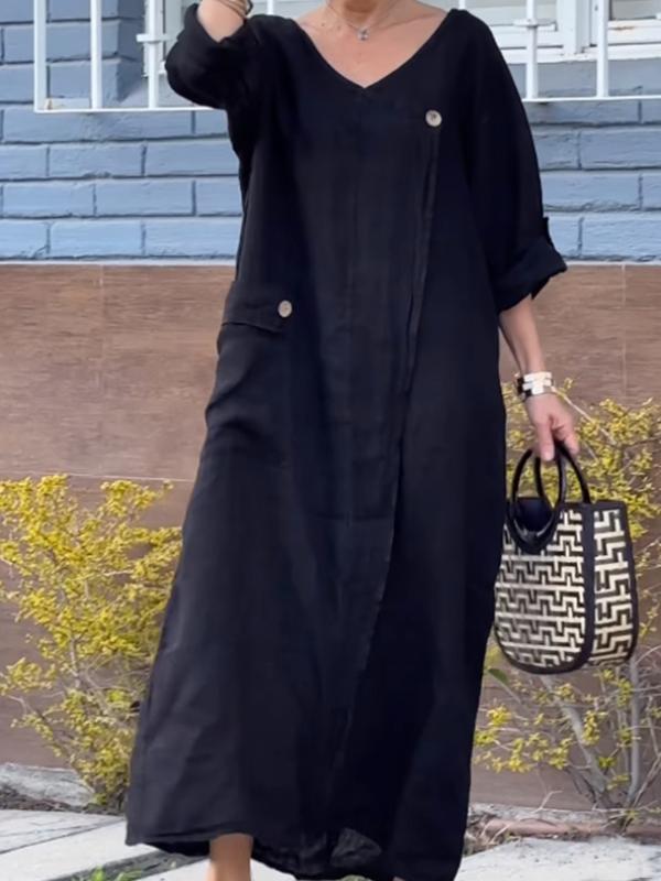 Cotton and linen buttoned long dress