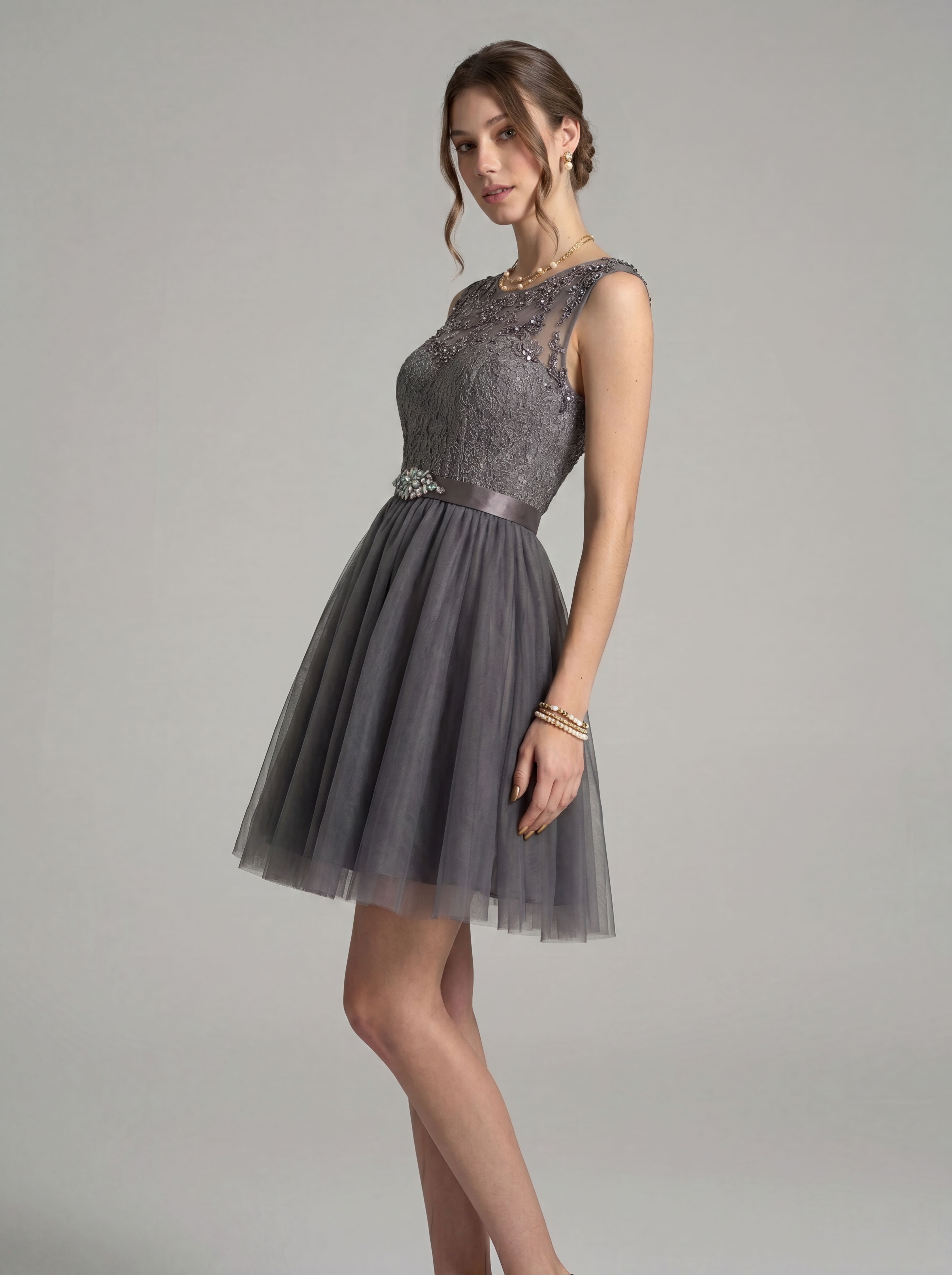Elegant Short Homecoming Dress - Illusion Lace Tulle A-Line Cocktail Gown with Rhinestone Belt for Prom & Graduation