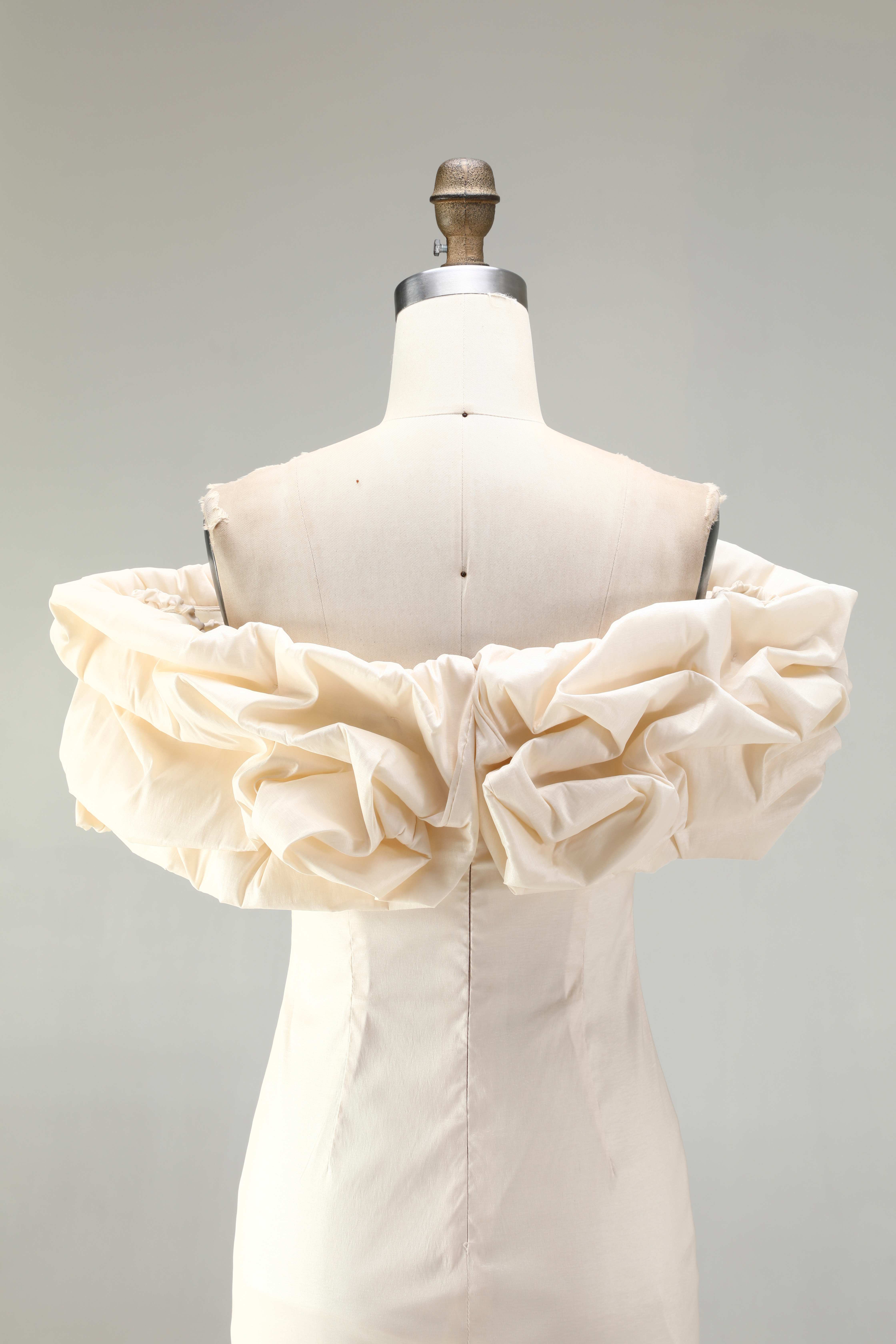 SPU - 608S40LF012 Ivory Off‑Shoulder Ruffle Bodycon Dress