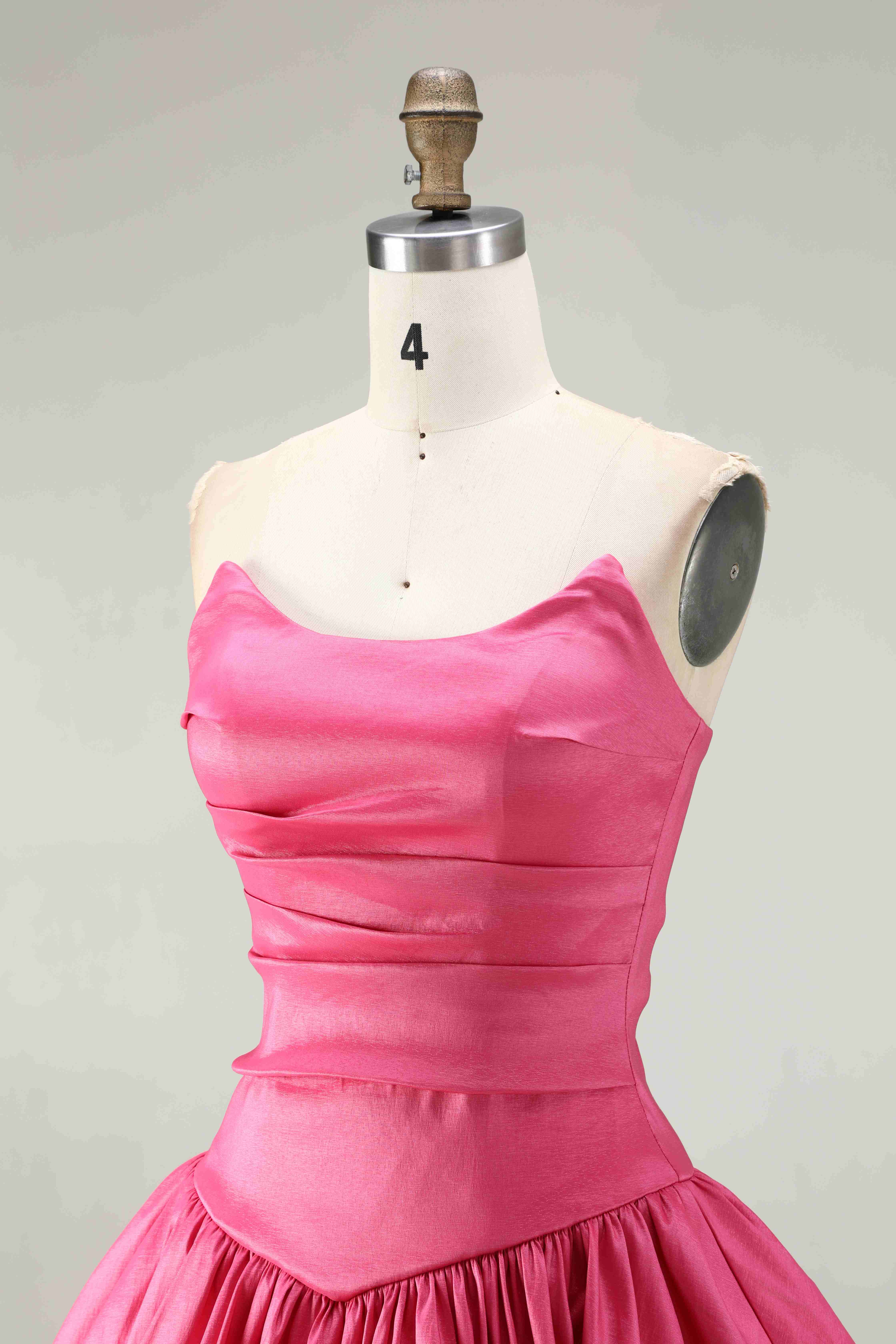 SPU - 608S40LF011 Fuchsia Ruched Waist Puffy Mini Dress