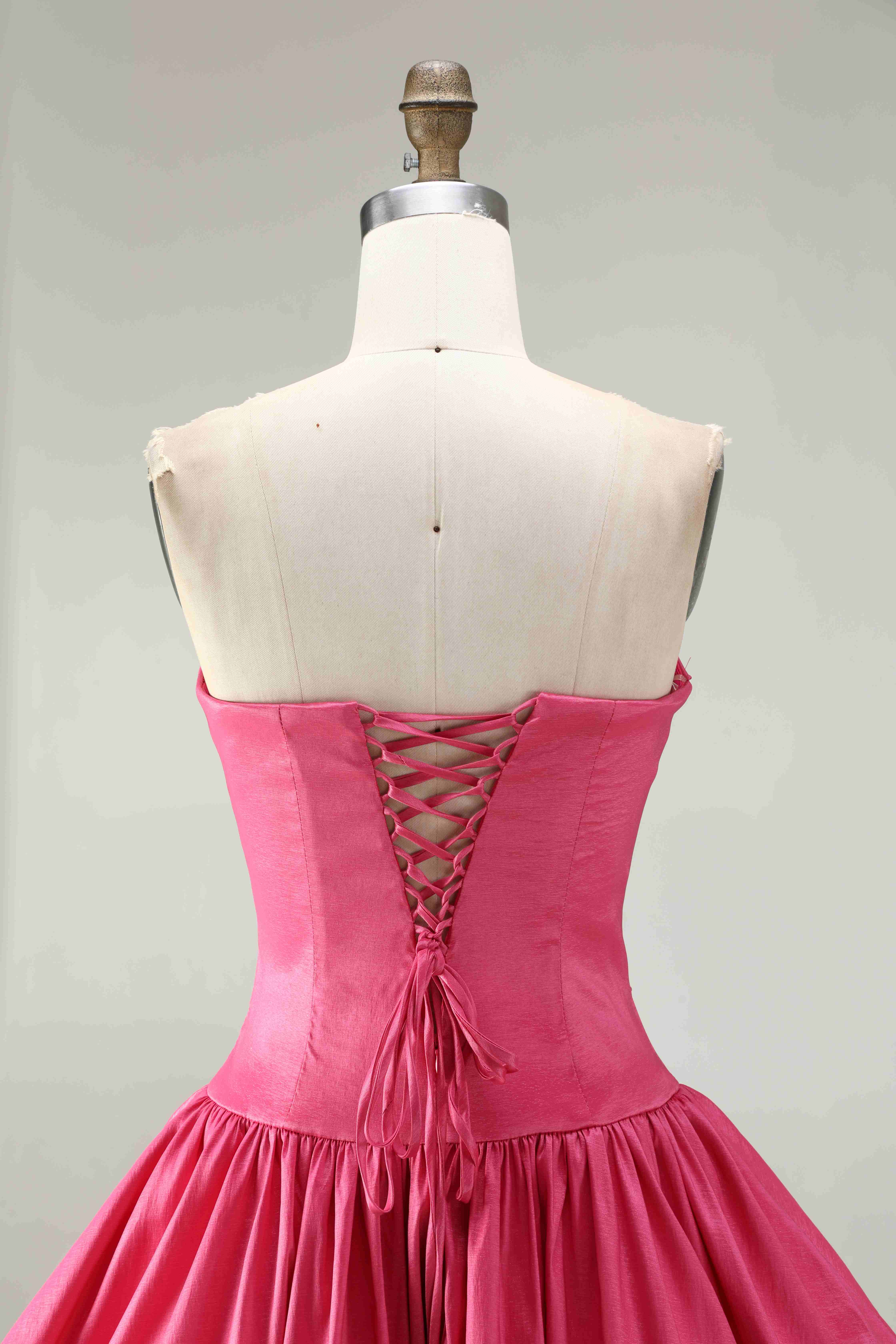 SPU - 608S40LF011 Fuchsia Ruched Waist Puffy Mini Dress
