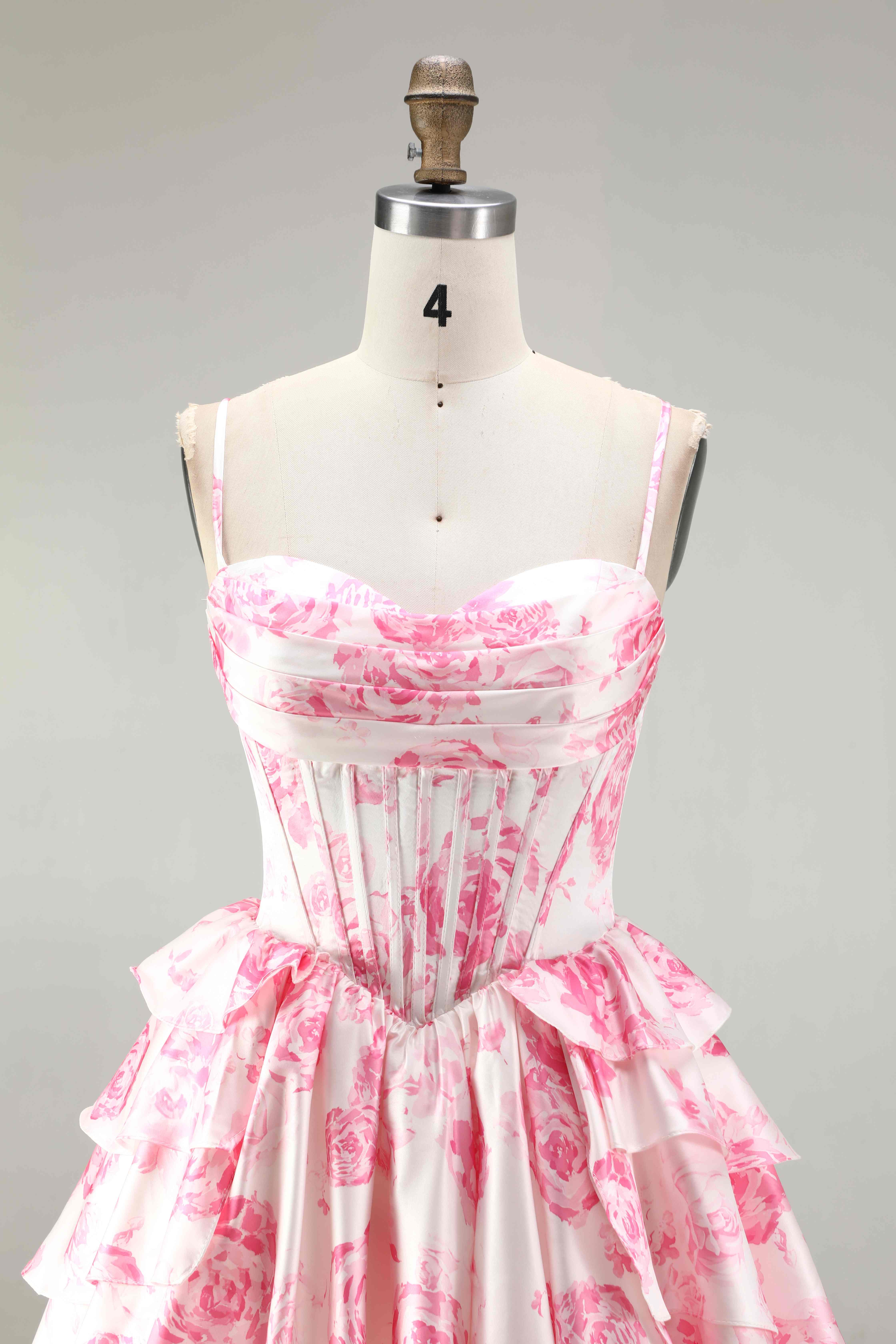 SKU - 608S02LF0031  Pink Corset A-Line Floral Homecoming Dress
