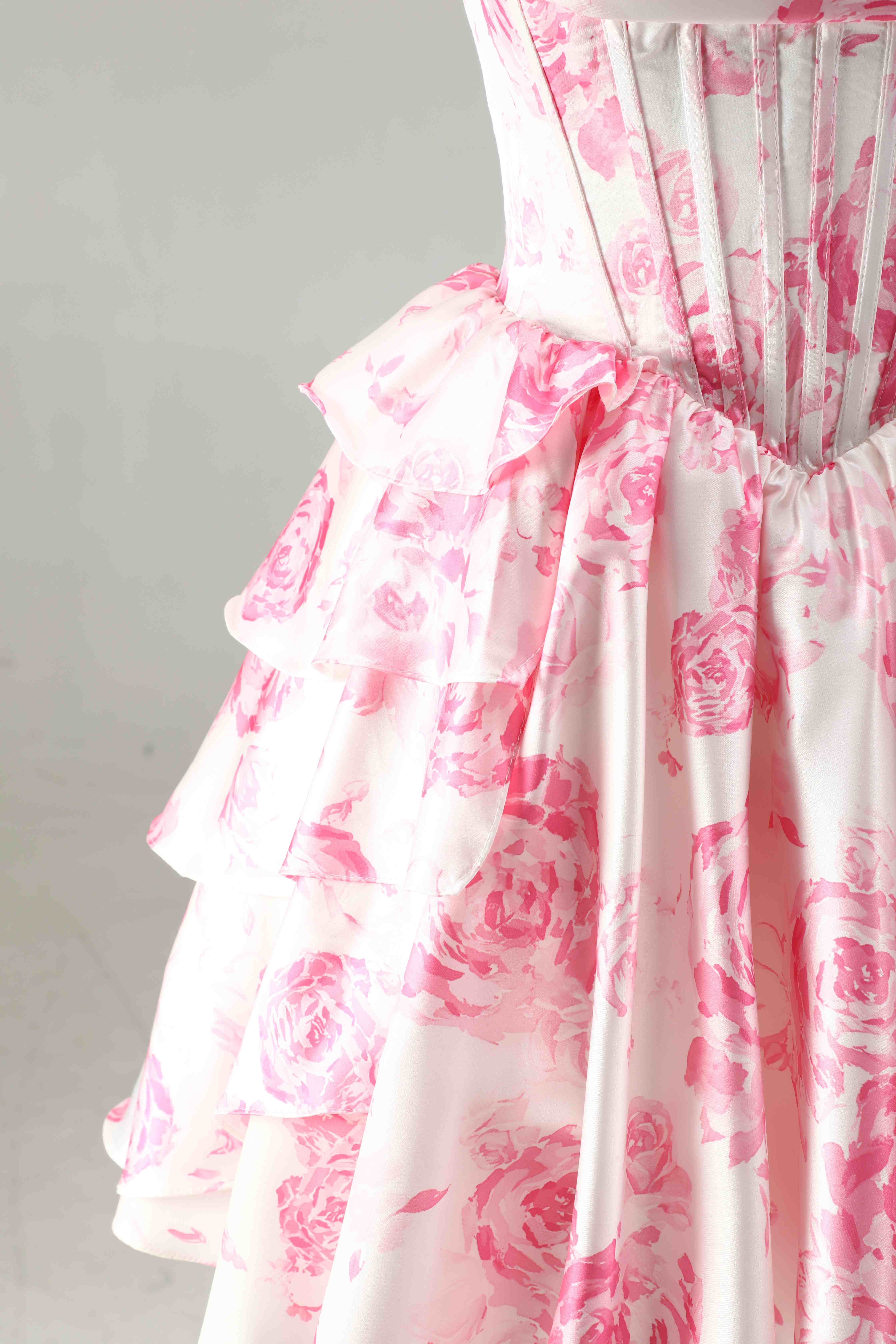 SKU - 608S02LF0031  Pink Corset A-Line Floral Homecoming Dress
