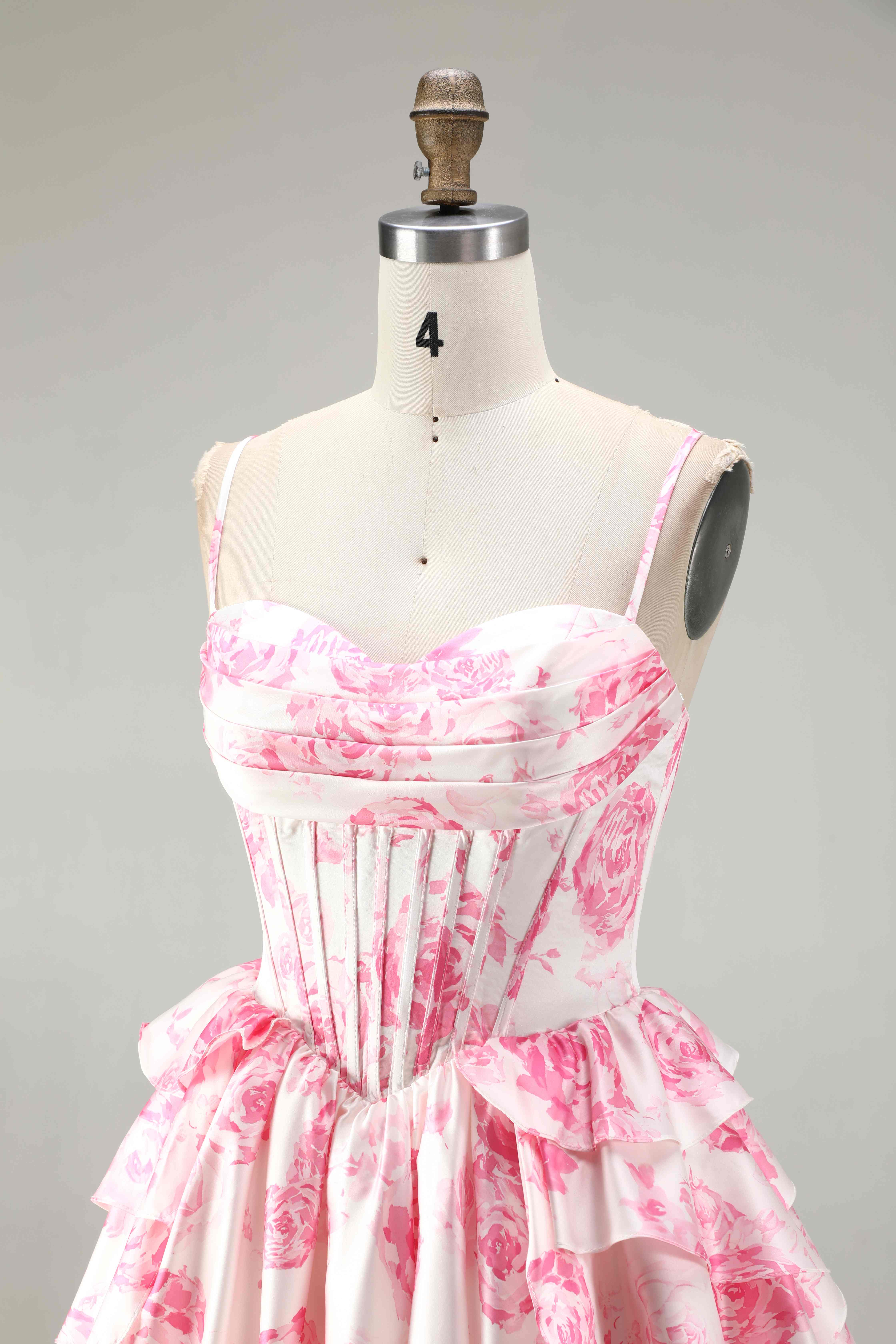 SKU - 608S02LF0031  Pink Corset A-Line Floral Homecoming Dress