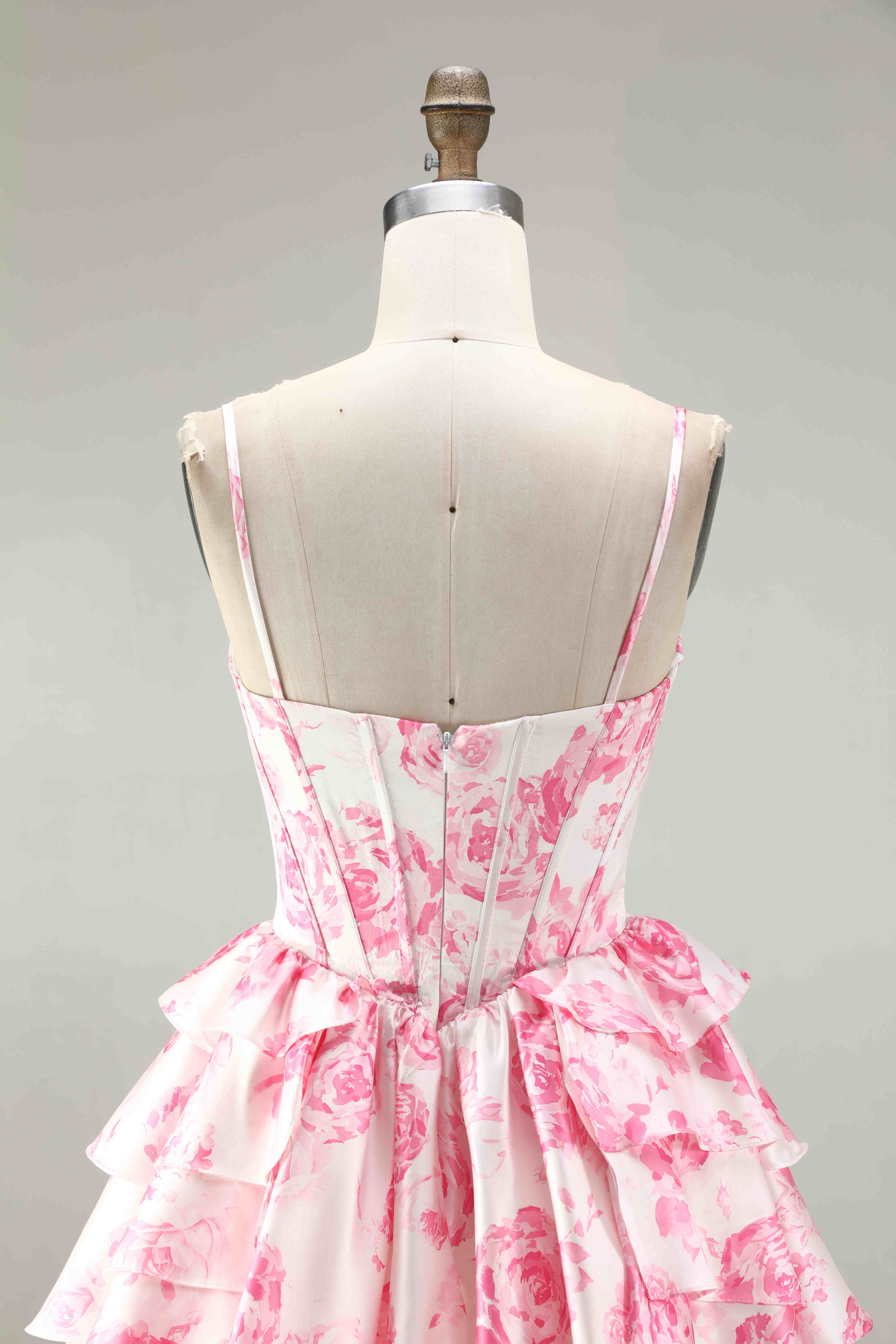 SKU - 608S02LF0031  Pink Corset A-Line Floral Homecoming Dress