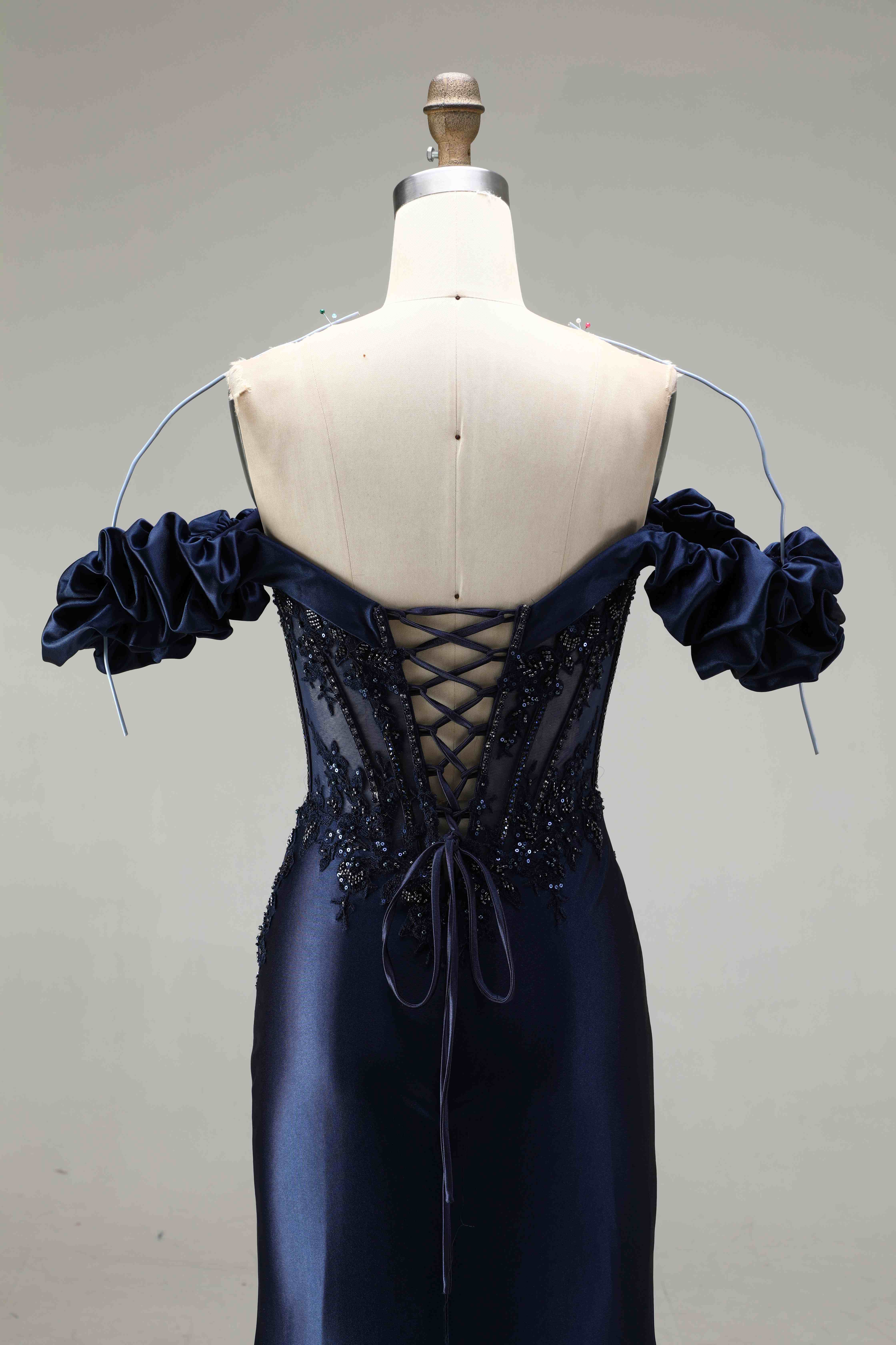 SPU - 608S20LF002 Navy Blue Off‑Shoulder Slit Mermaid Gown