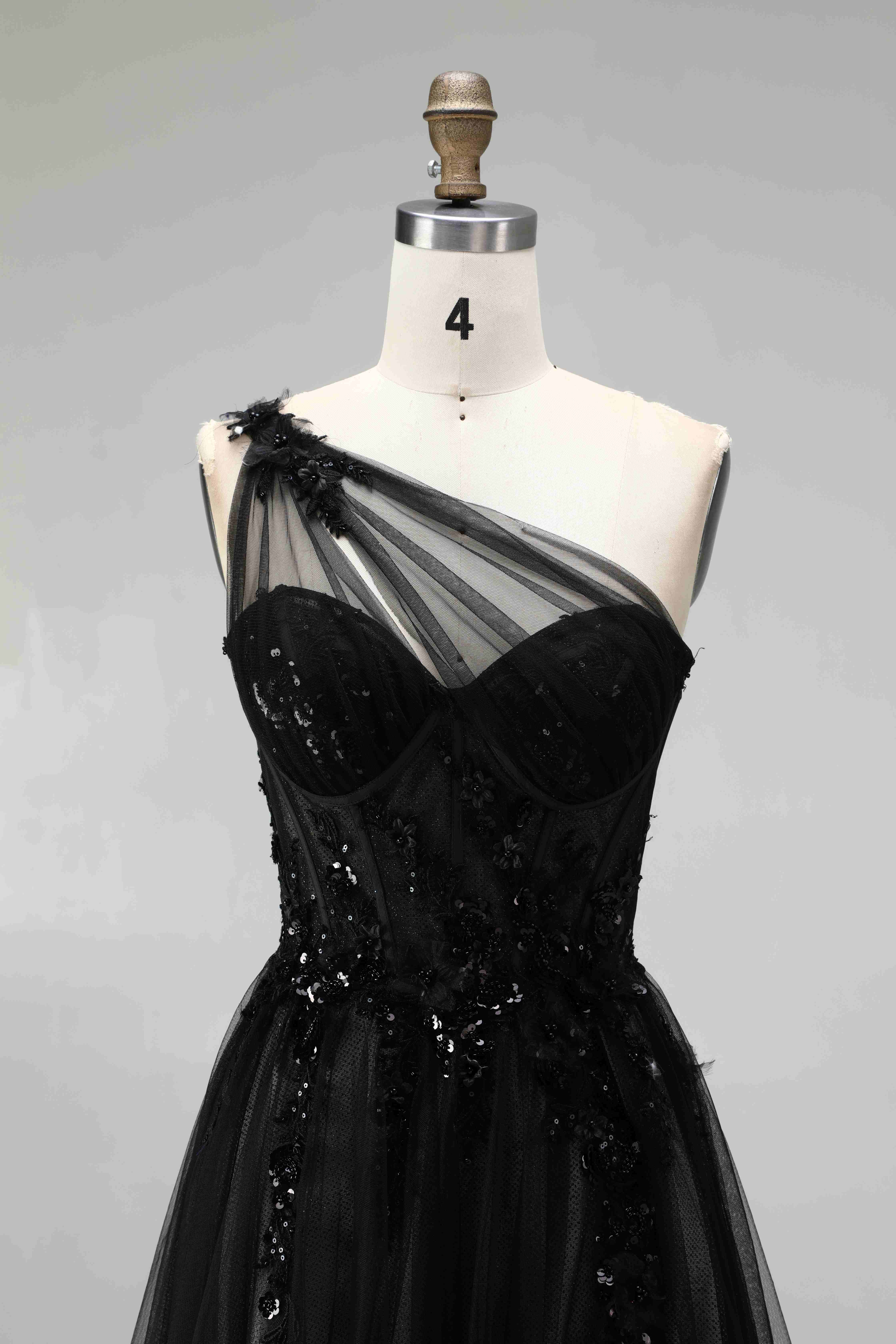 SPU - 608S20LF001 One‑Shoulder Tulle Lace A‑Line Evening Gown