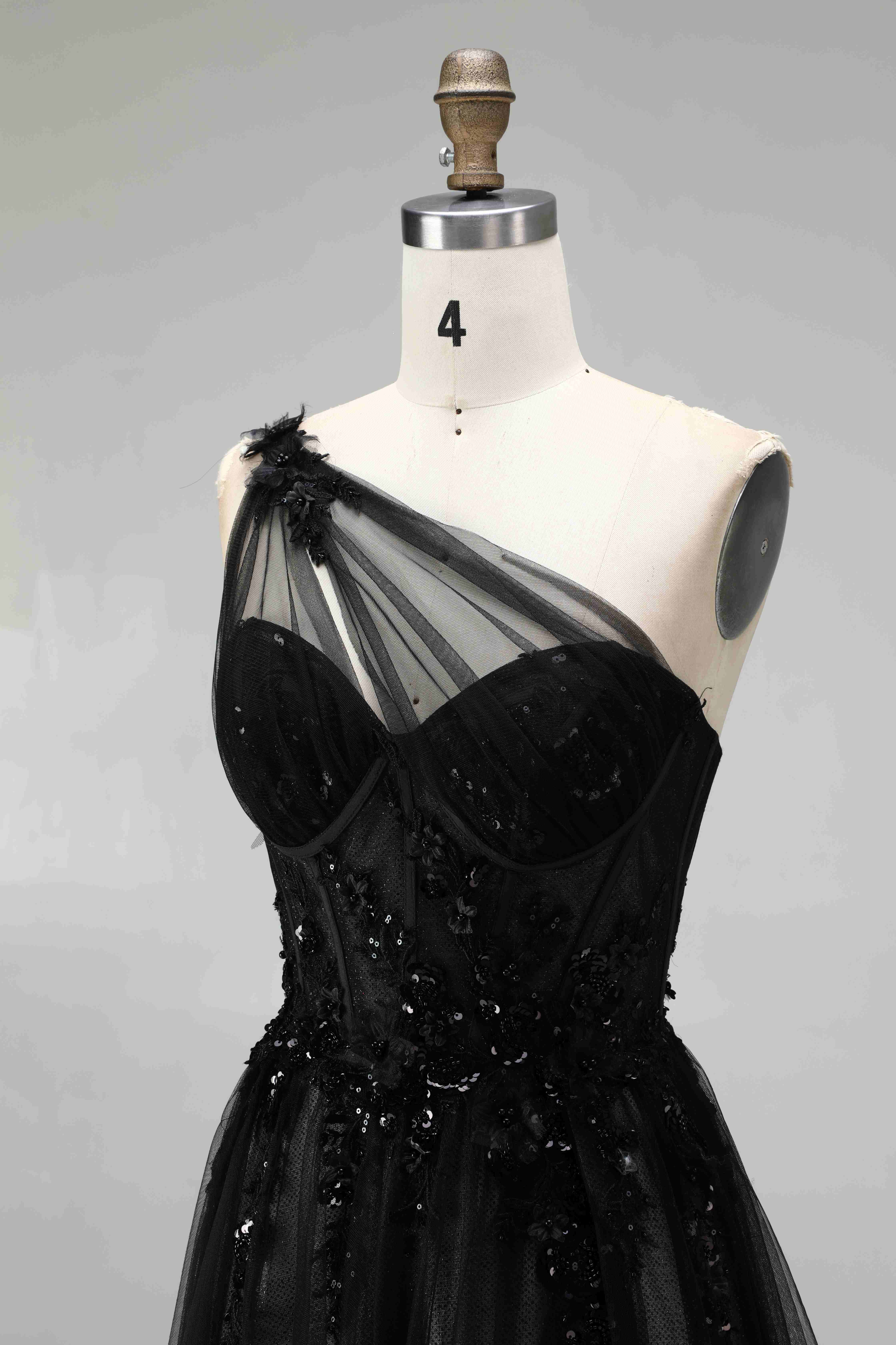 SPU - 608S20LF001 One‑Shoulder Tulle Lace A‑Line Evening Gown