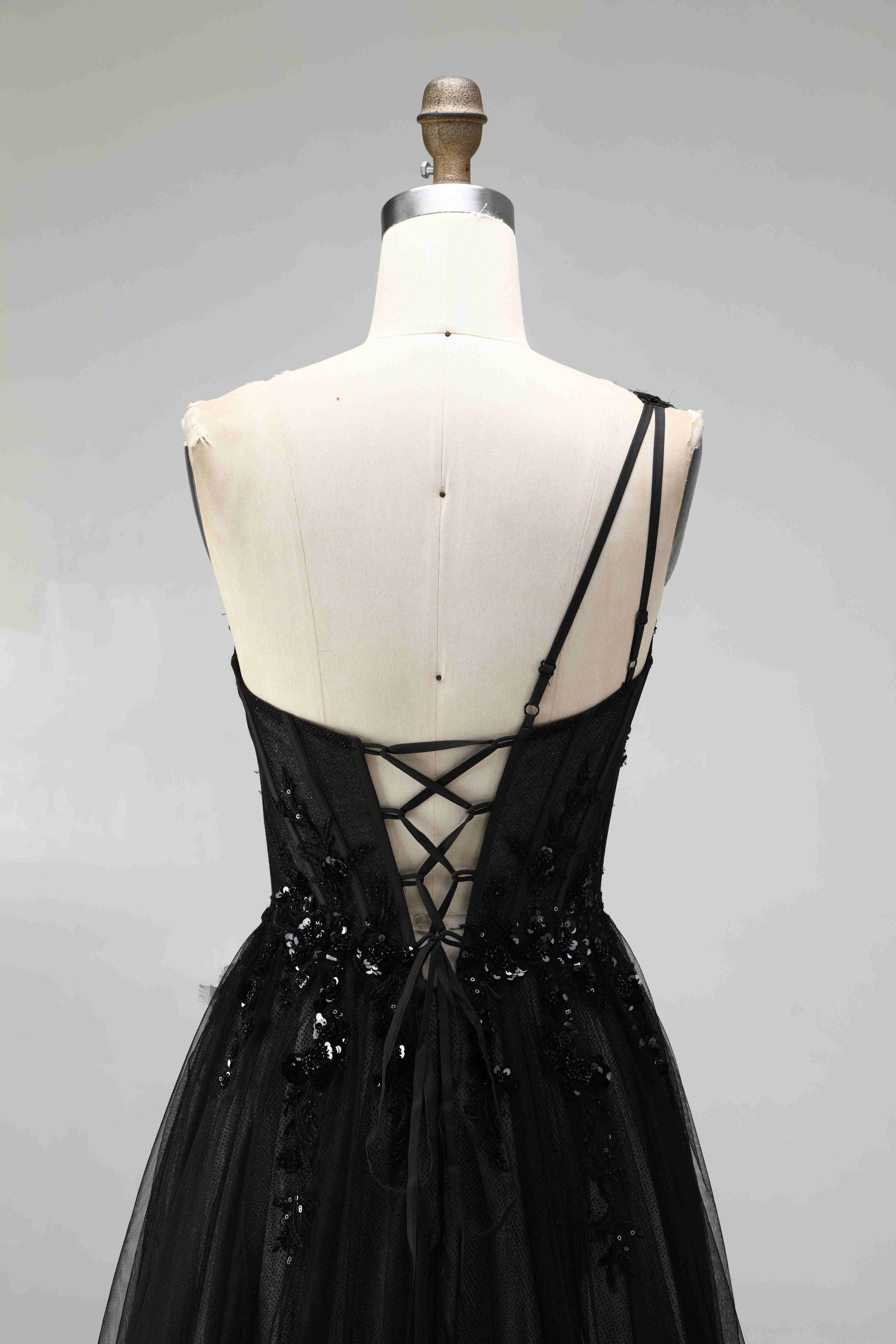 SPU - 608S20LF001 One‑Shoulder Tulle Lace A‑Line Evening Gown
