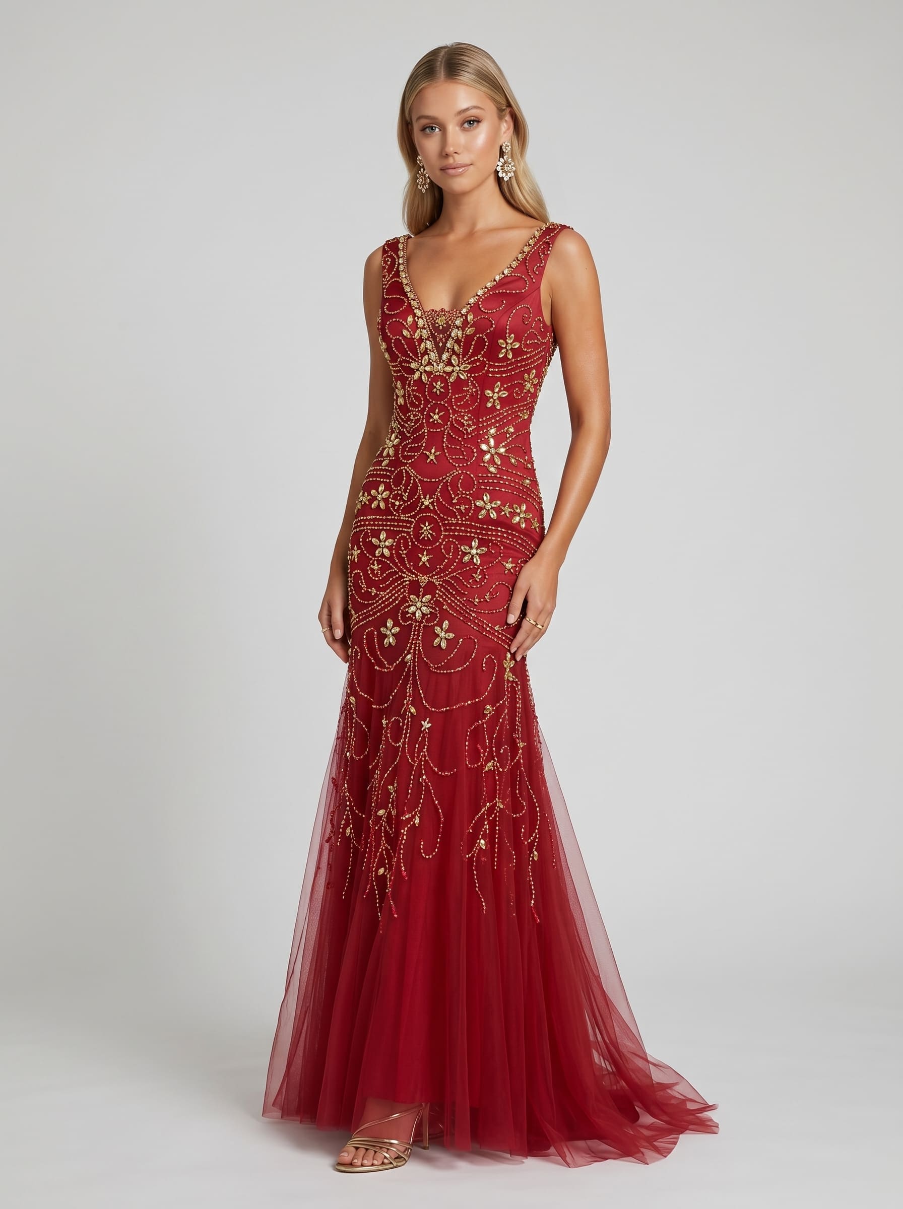 Luxury Sequin Mermaid Evening Dress - Formal Deep V-Neck Prom Gown with Baroque Beaded Embroidery