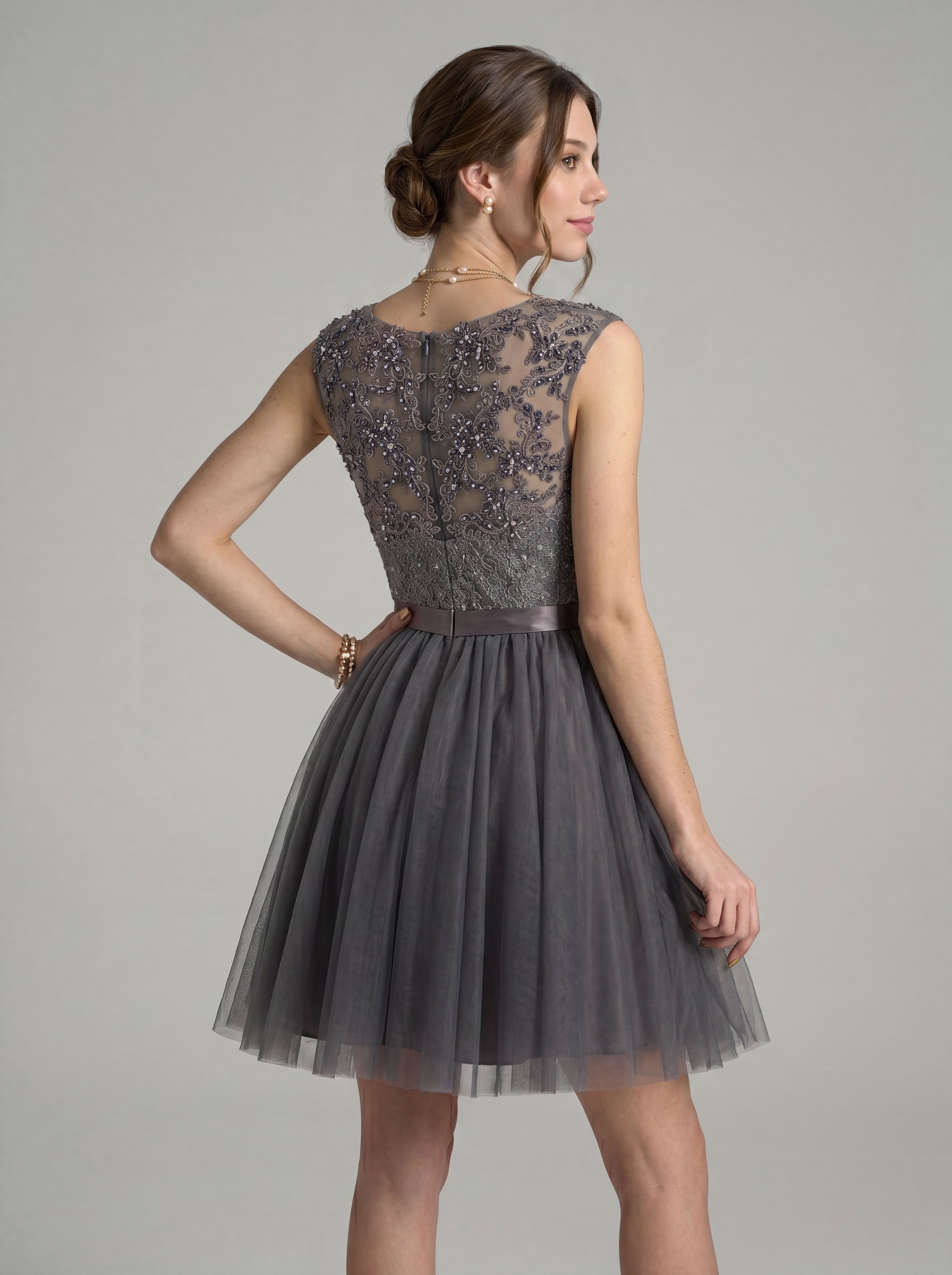 Elegant Short Homecoming Dress - Illusion Lace Tulle A-Line Cocktail Gown with Rhinestone Belt for Prom & Graduation