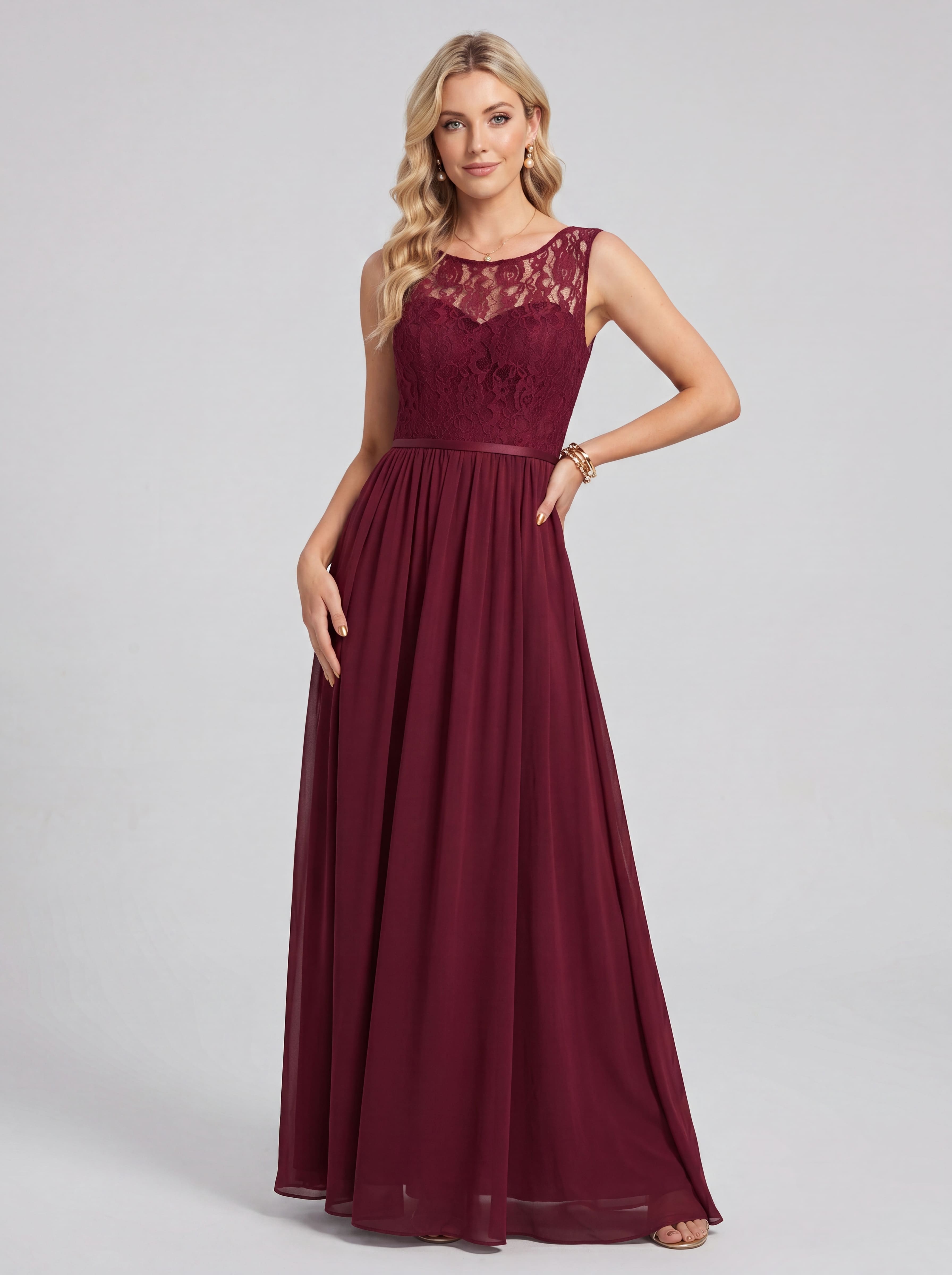Elegant Lace Evening Dress Long - Illusion Neck Chiffon Prom Gown with Cap Sleeves