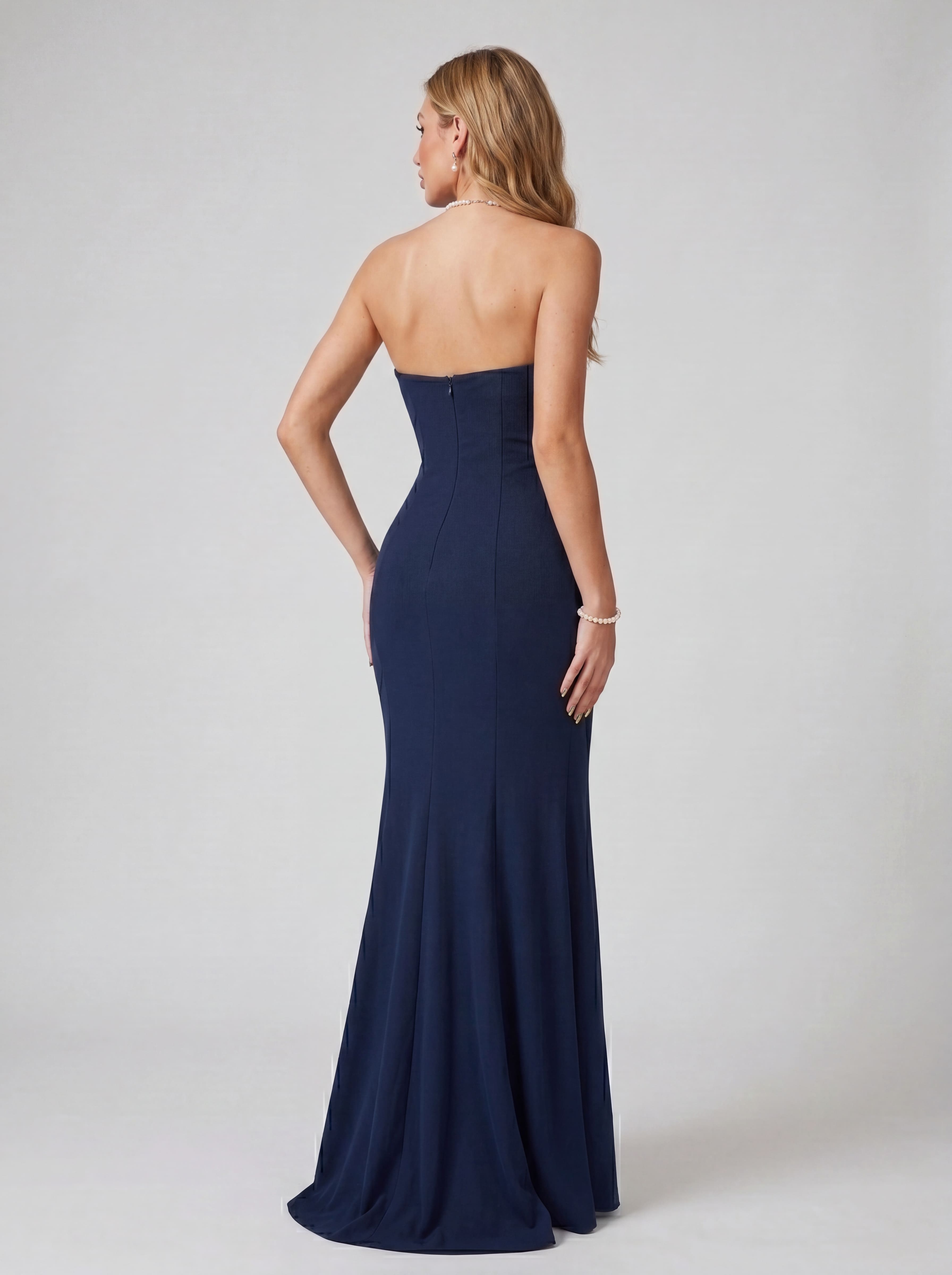Navy Blue Strapless Sweetheart Mermaid Maxi Dress - Elegant Matte Satin Evening Gown for Prom, Gala, and Formal Wedding Guest