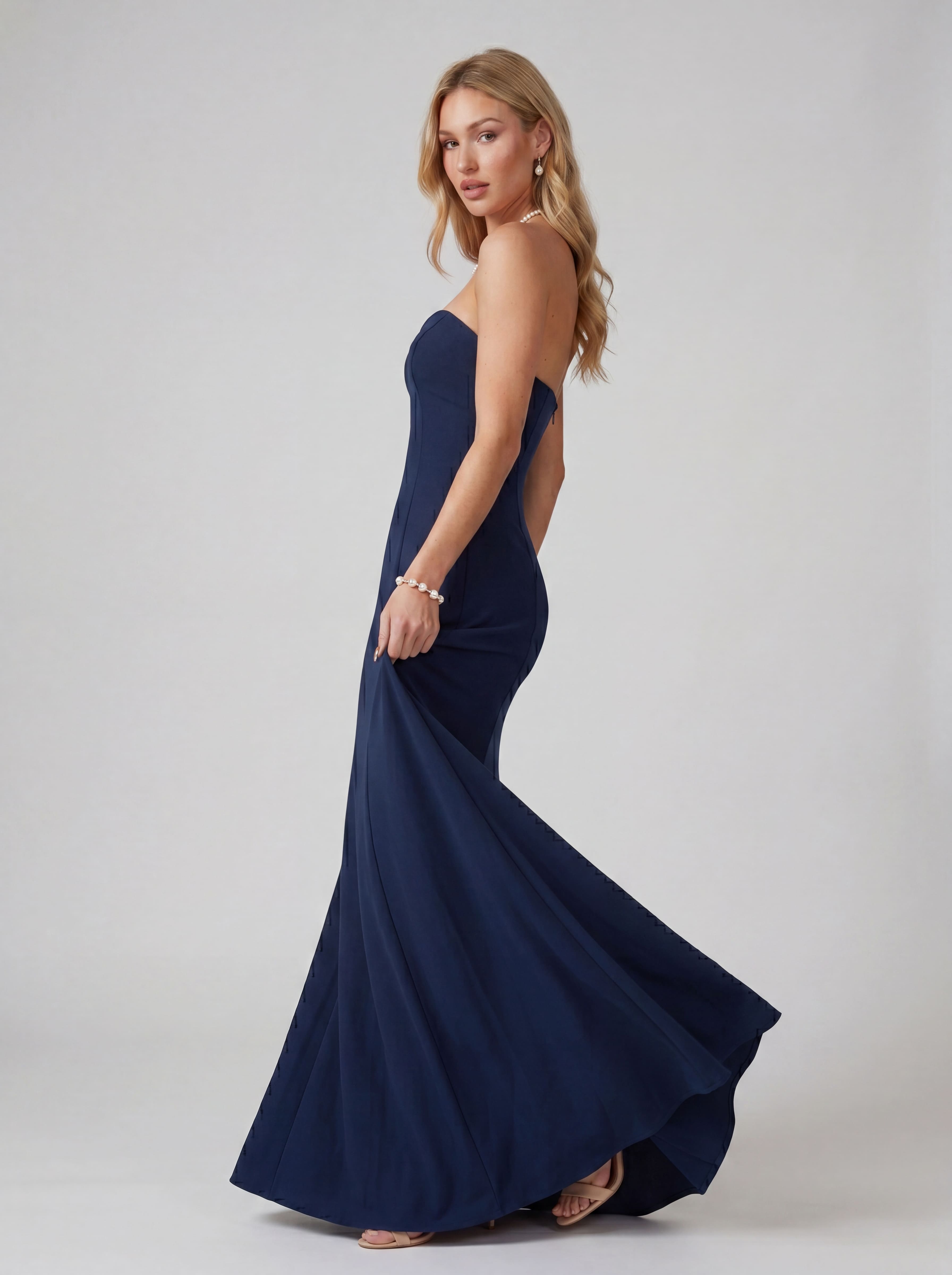 Navy Blue Strapless Sweetheart Mermaid Maxi Dress - Elegant Matte Satin Evening Gown for Prom, Gala, and Formal Wedding Guest