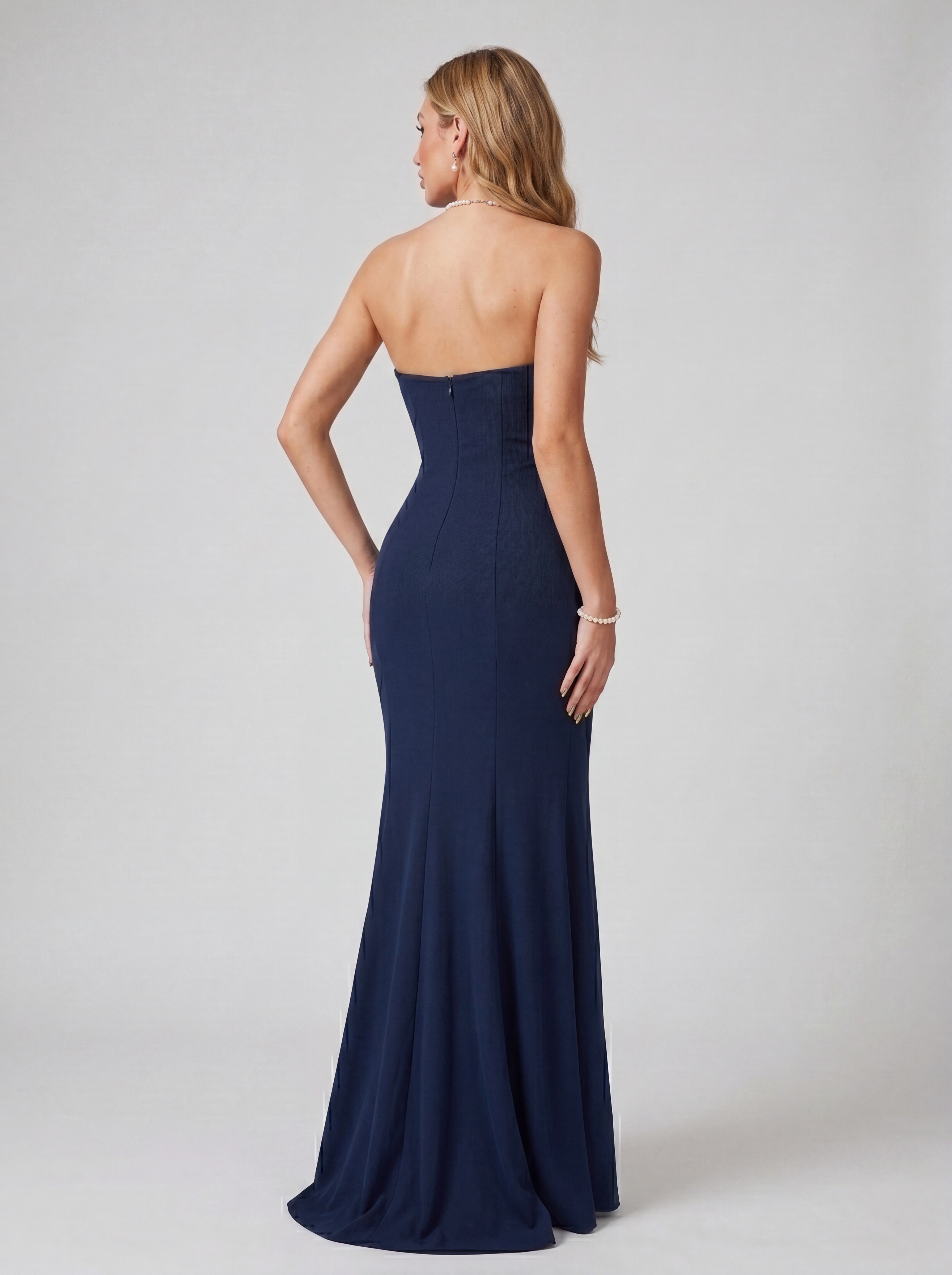 Navy Blue Strapless Sweetheart Mermaid Maxi Dress - Elegant Matte Satin Evening Gown for Prom, Gala, and Formal Wedding Guest