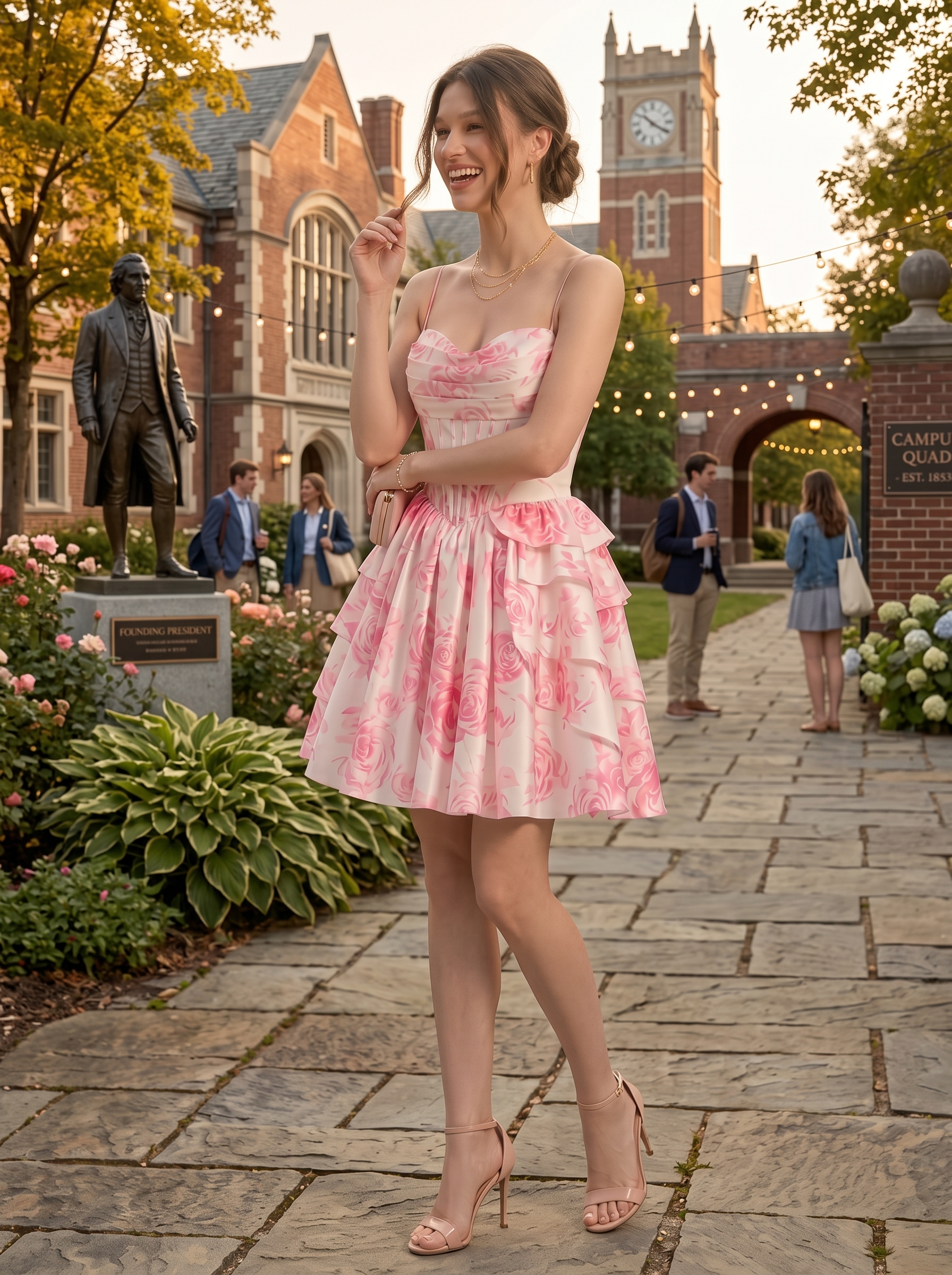 SKU - 608S02LF0031  Pink Corset A-Line Floral Homecoming Dress